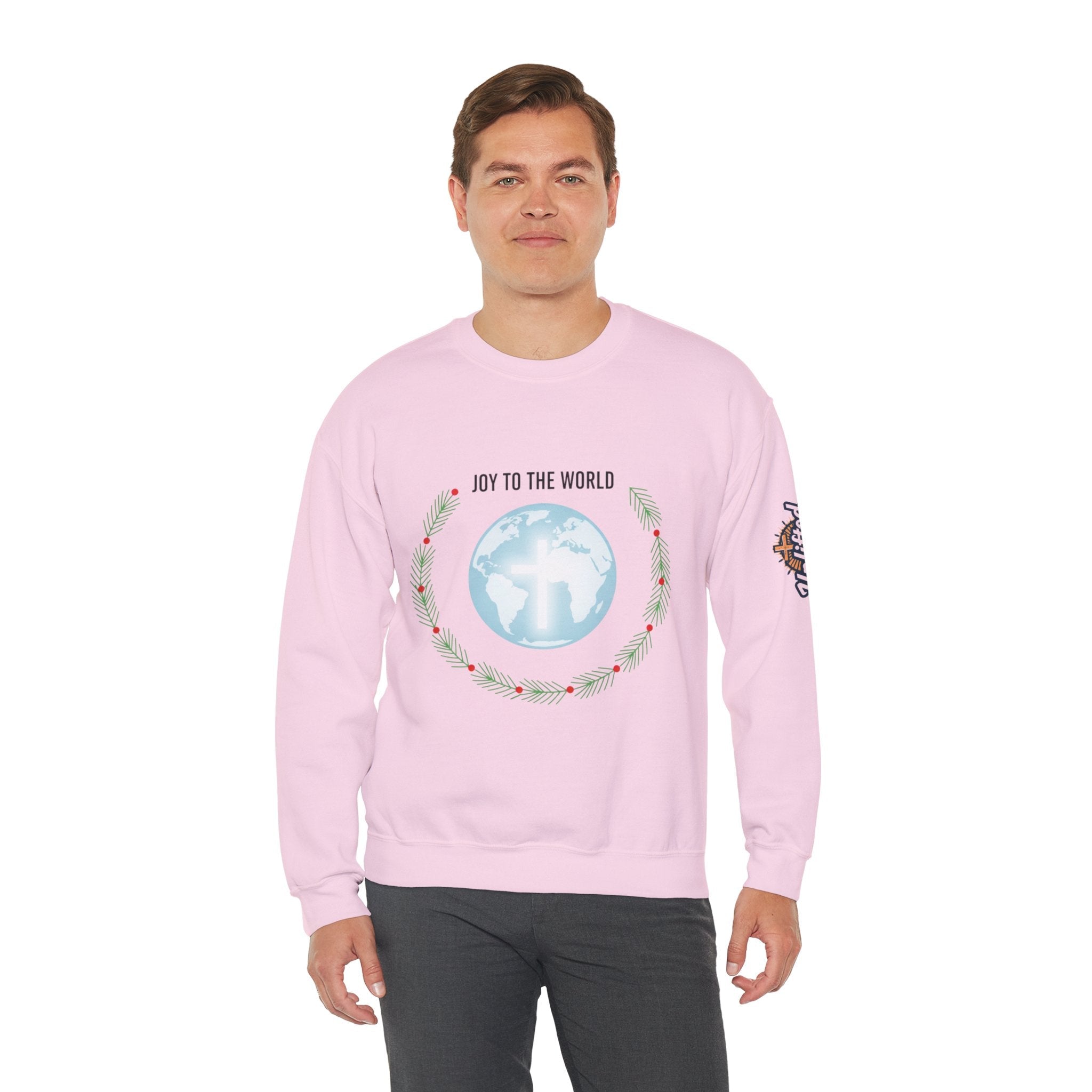 Joy to the World Sweatshirt – Wreath Earth Nativity Christian Christmas Sweatshirt for Isaiah 9:6 Holiday Faith & Festive Joy Printify