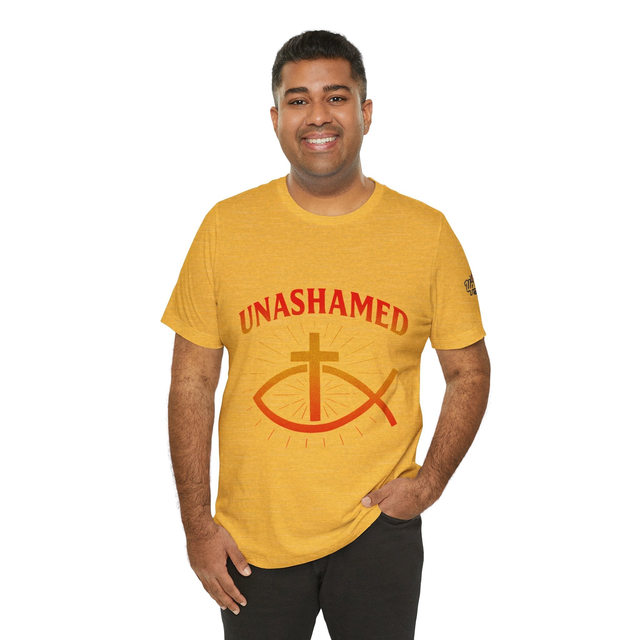 Unashamed T-shirt – Ichthys Jesus Fish & Cross Christian T-shirt for Romans 1:16 Bold Faith Printify