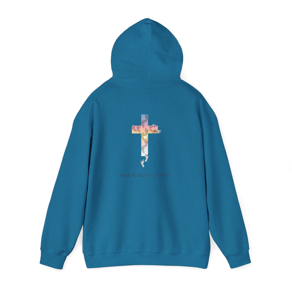 Walk by Faith Hoodie – Cross & Footprints Christian Hoodie for Cozy Inspiration Printify