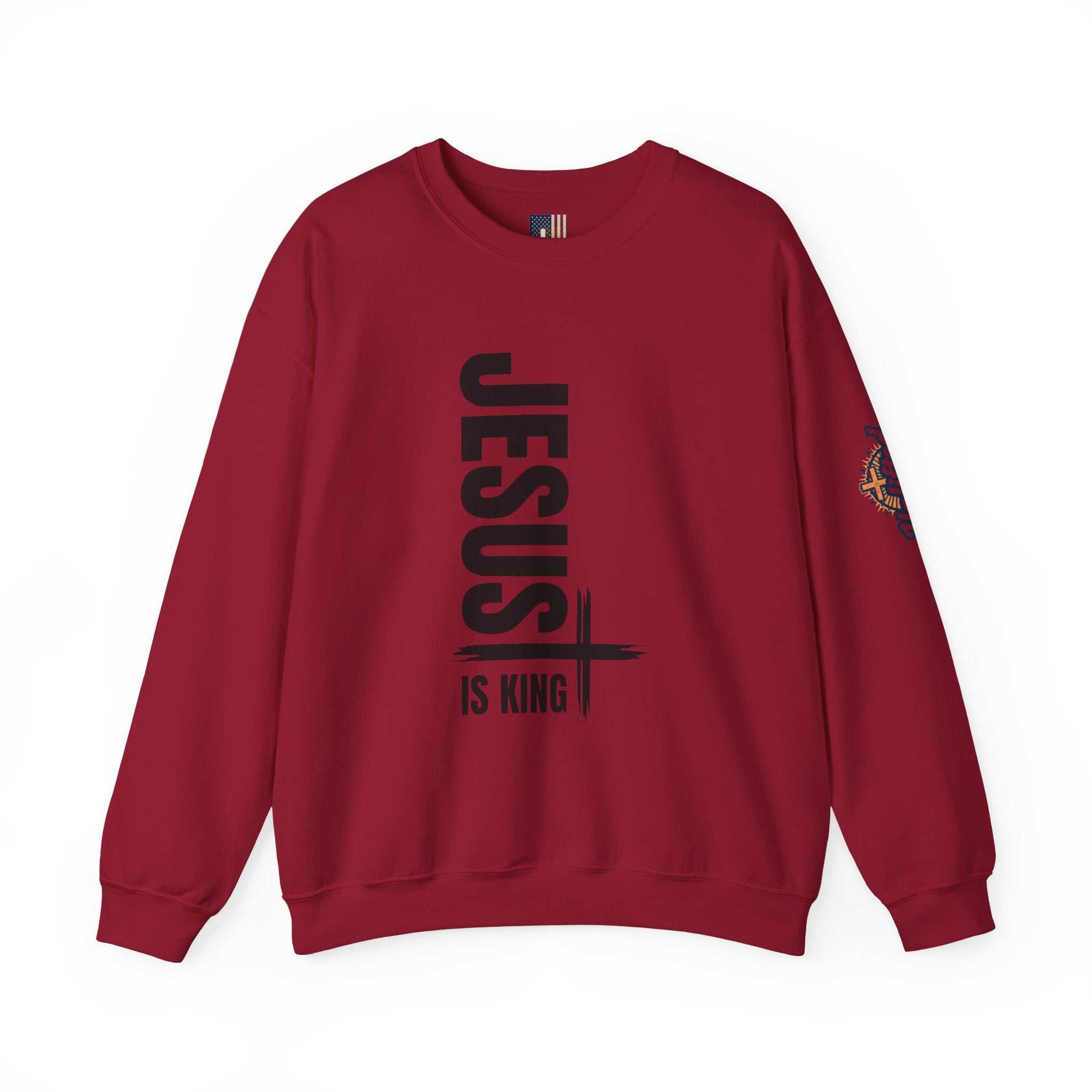 Jesus Is King Sweatshirt | Modern Typographic Cross Christian Sweatshirt Printify