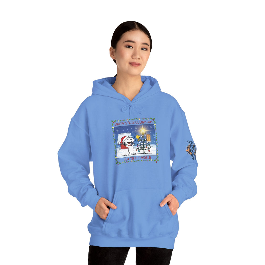 🎄 Faithful Christmas Friends – Christian Holiday Hoodie | Festive Tree & Cartoon Duo | Heartwarming Christmas Tee by Uplifted Gear Printify