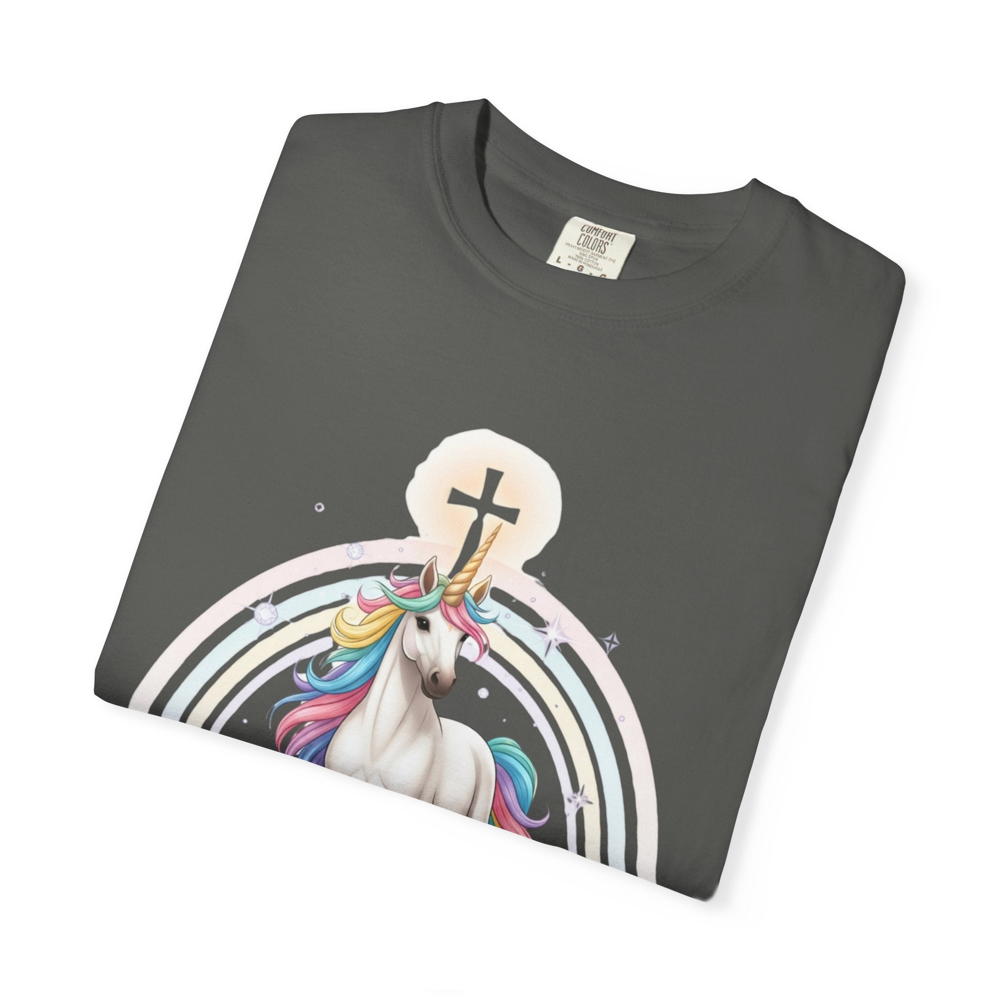 Unique Unicorn Christian T-Shirt – Wonderfully Made with Rainbow Cross & Psalm 139:14 Printify