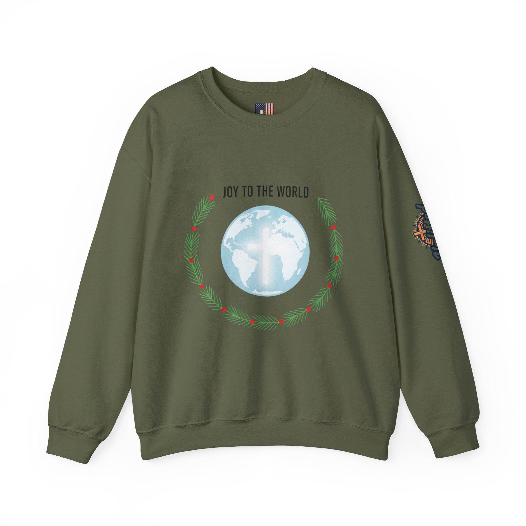 Joy to the World Sweatshirt – Wreath Earth Nativity Christian Christmas Sweatshirt for Isaiah 9:6 Holiday Faith & Festive Joy Printify