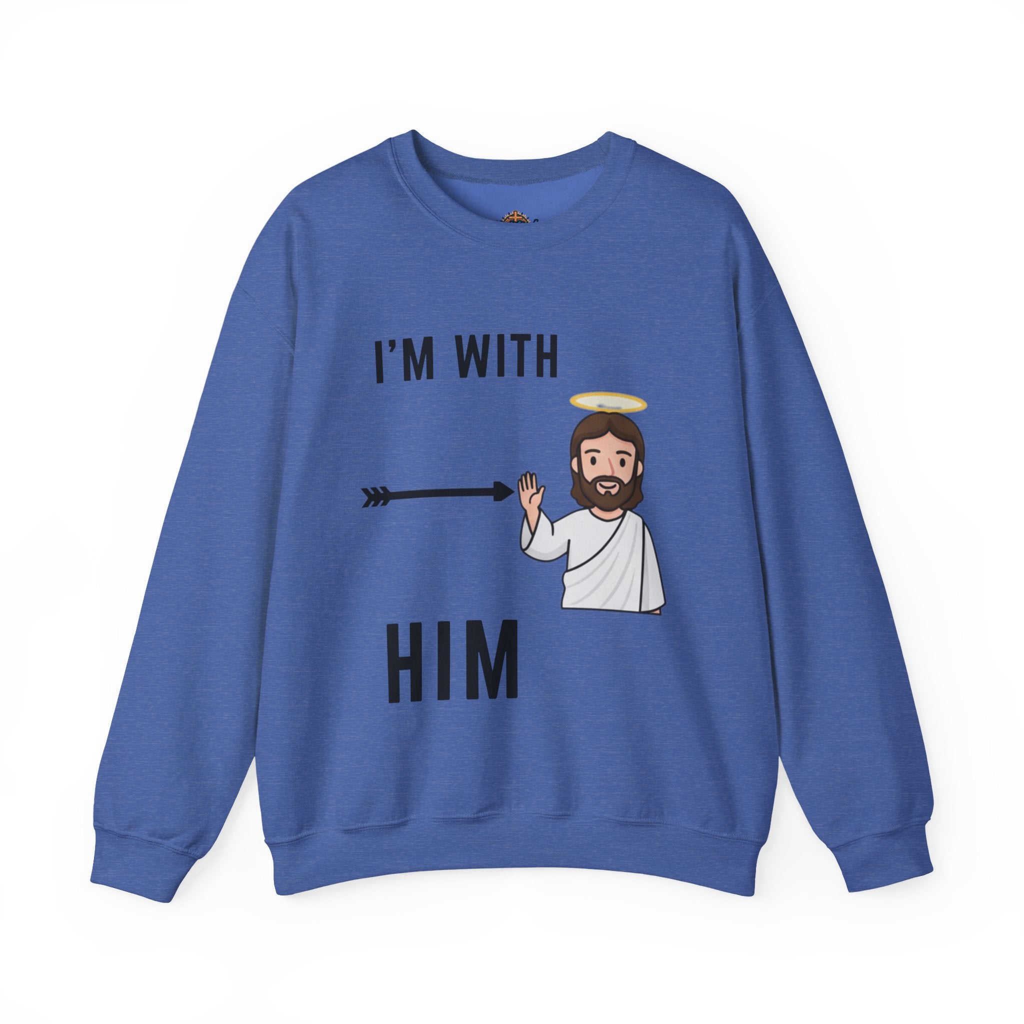 🔥 I’m With Him → Christian Sweatshirt | Arrow Pointing to Jesus | Minimalist Faith Tee | Subtle Cross Design | Bible-Inspired Apparel by Uplifted Gear Printify