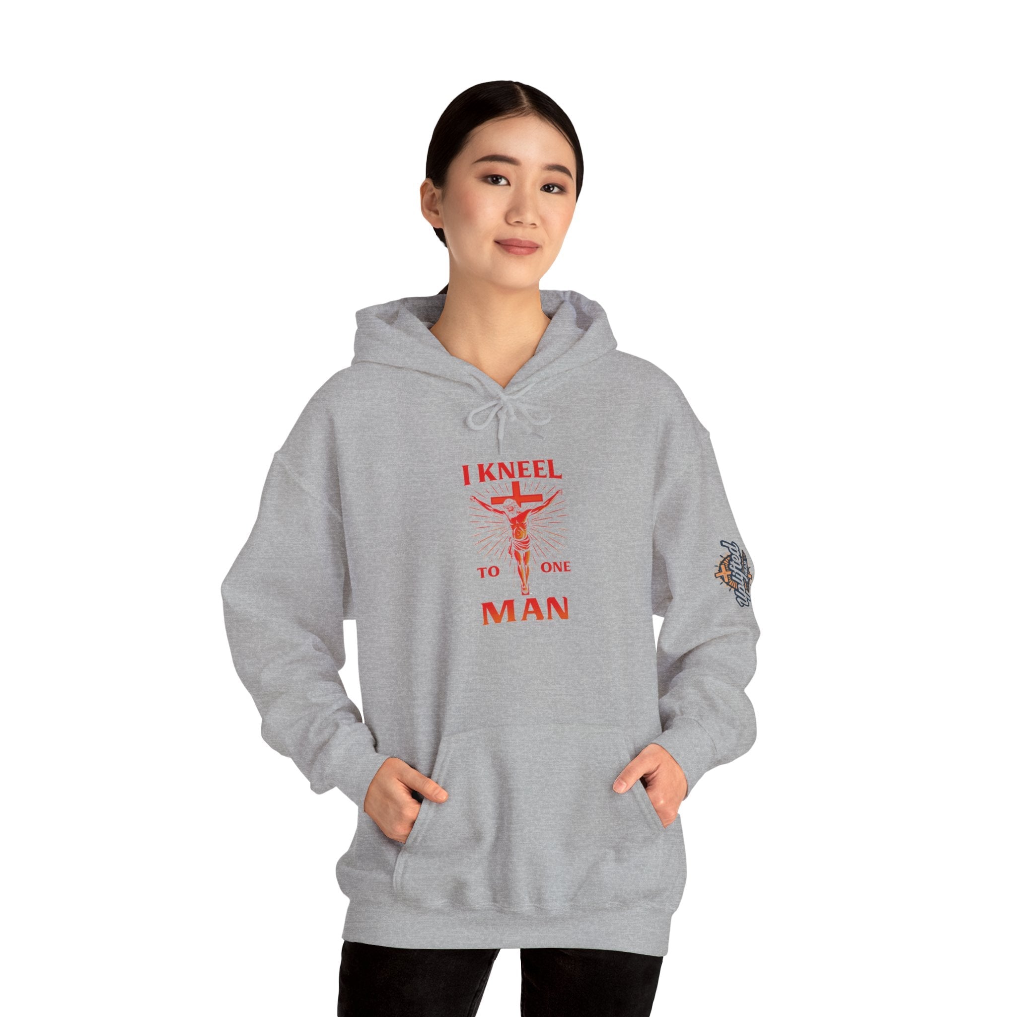 I Kneel to One Man Hoodie – Crucifixion Christian Sweatshirt for Unashamed Devotion & Bold Faith Printify
