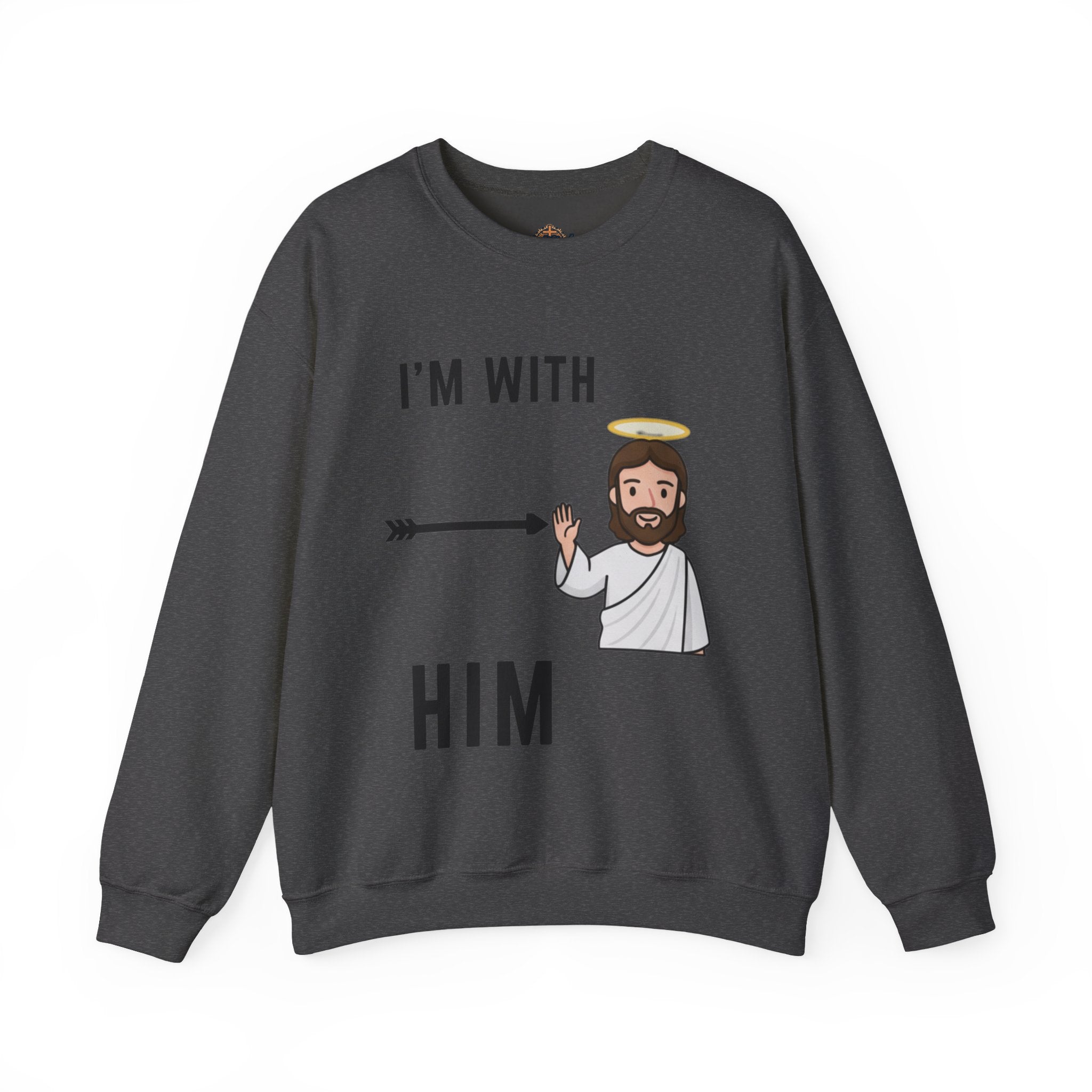 🔥 I’m With Him → Christian Sweatshirt | Arrow Pointing to Jesus | Minimalist Faith Tee | Subtle Cross Design | Bible-Inspired Apparel by Uplifted Gear Printify
