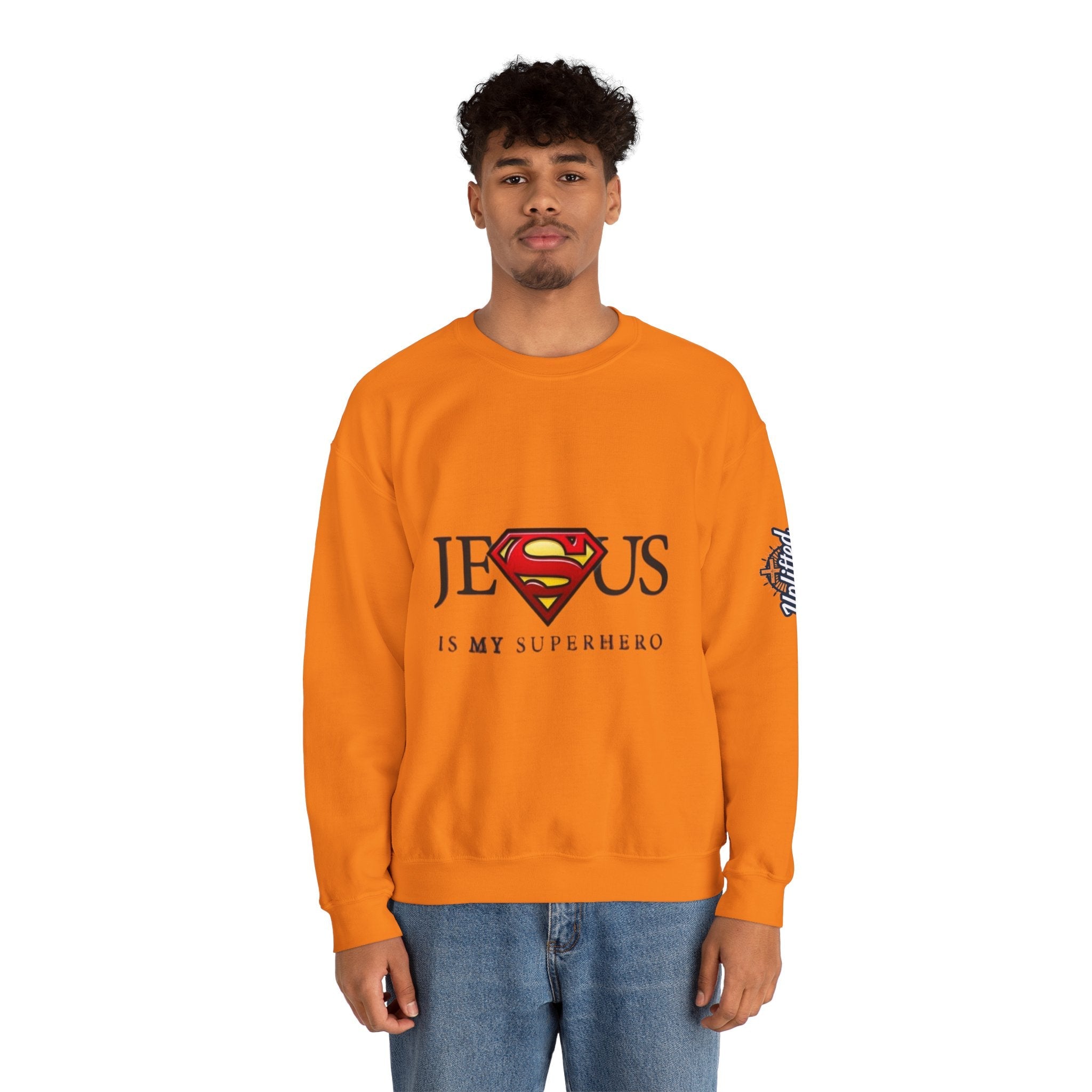 Jesus Is My Superhero Crewneck Sweatshirt Printify