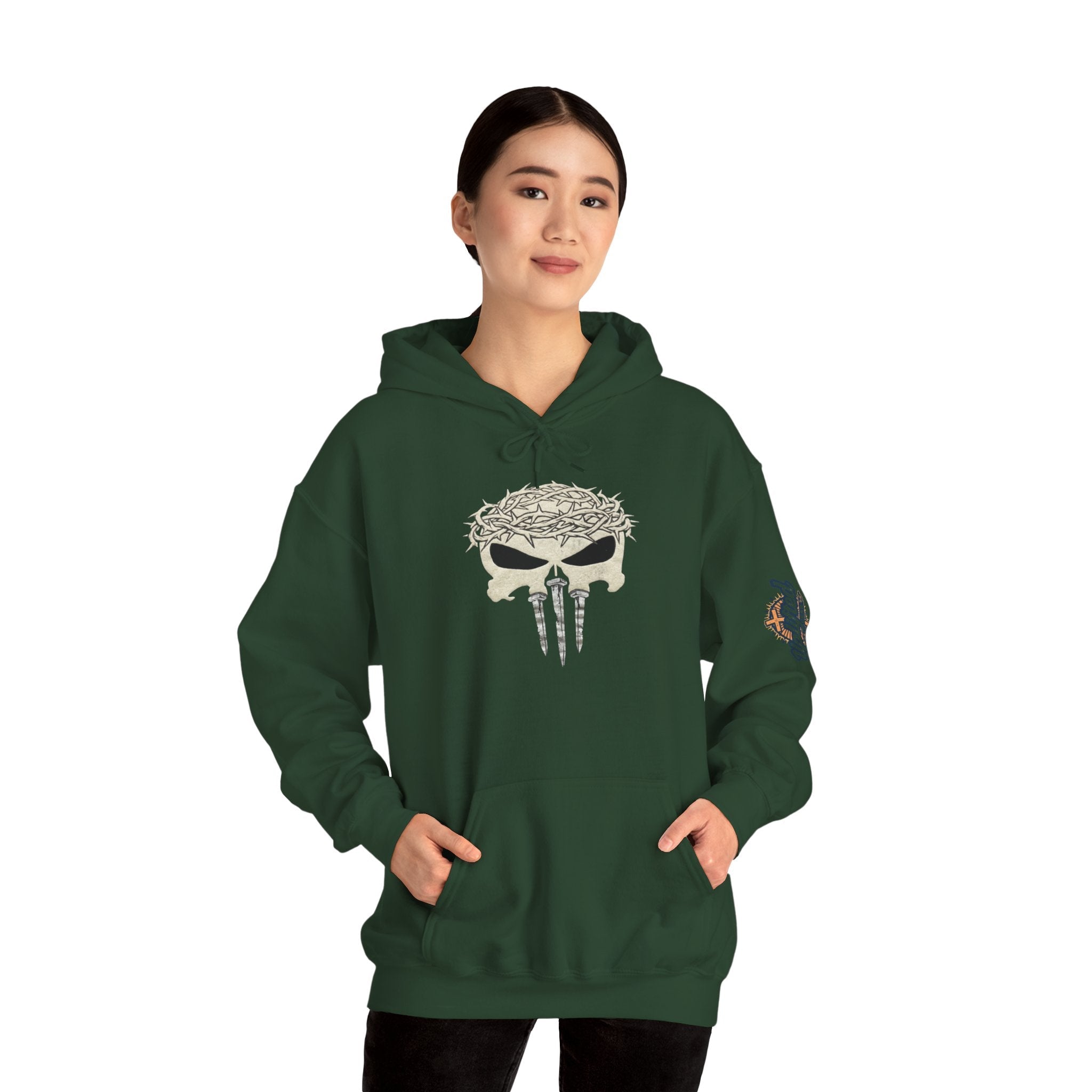 Christian Skull Hoodie - Crown of Thorns & Nails - Warrior Faith Hoodie Printify