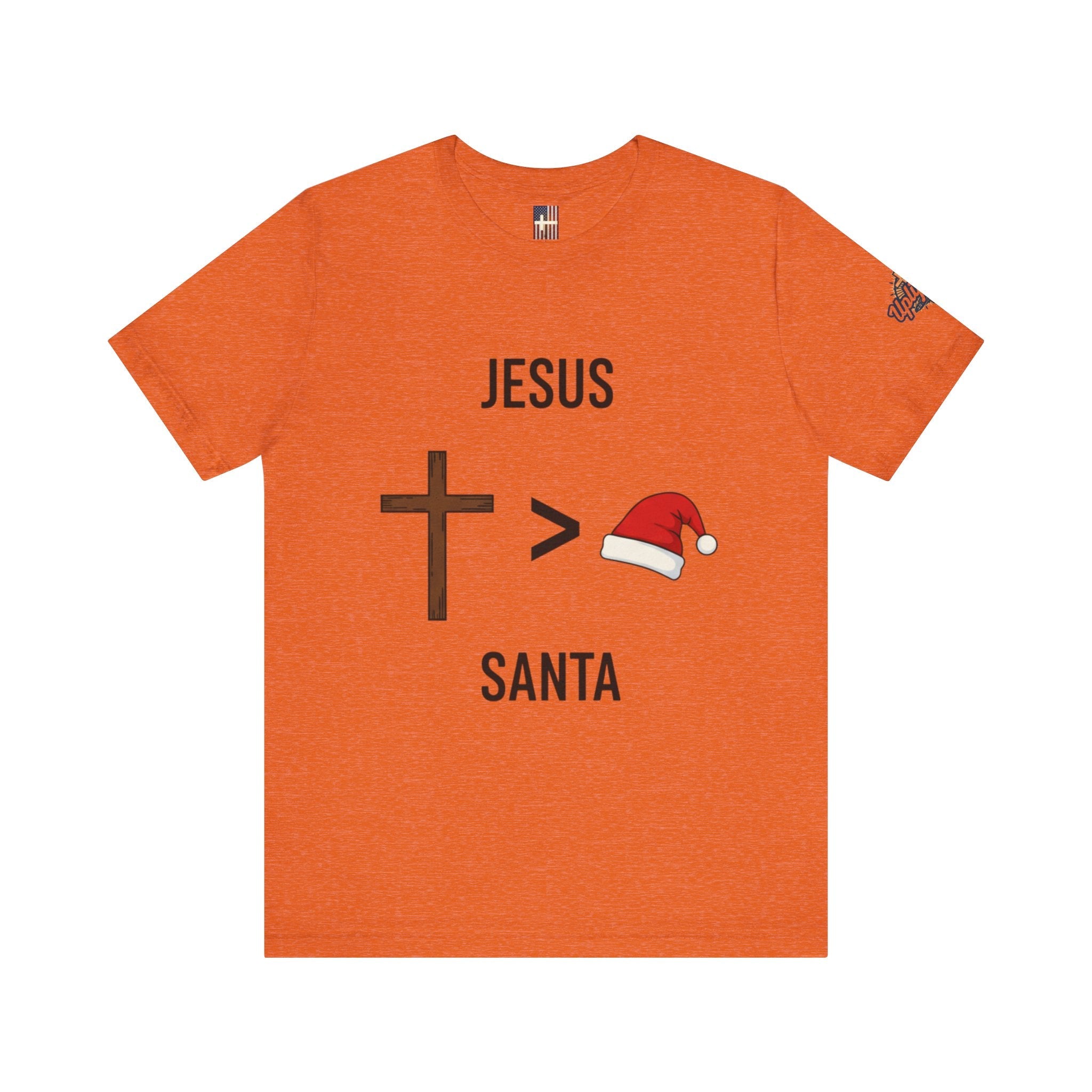 🎄 Jesus > Santa – Minimalist Christian Christmas T-Shirt | Bold Faith Over Holiday Tee | Cross vs Santa Hat Design | Uplifted Gear Printify