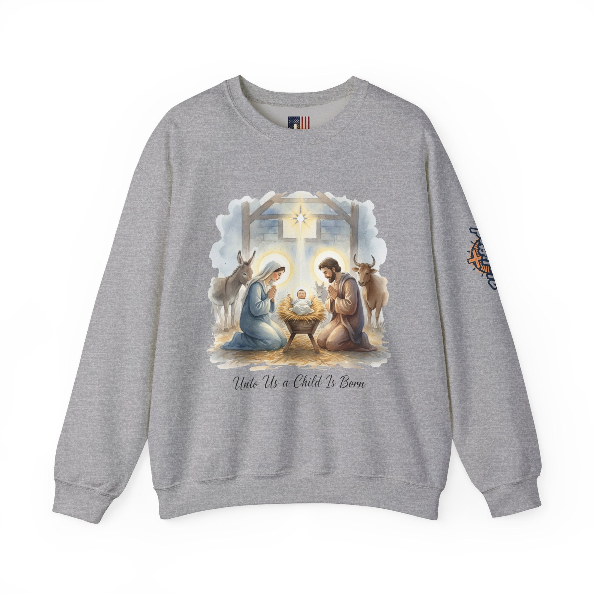 Unto Us a Child is Born Sweatshirt – Isaiah 9:6 Nativity Manger Scene Christian Christmas Sweatshirt for Holy Night Faith Printify
