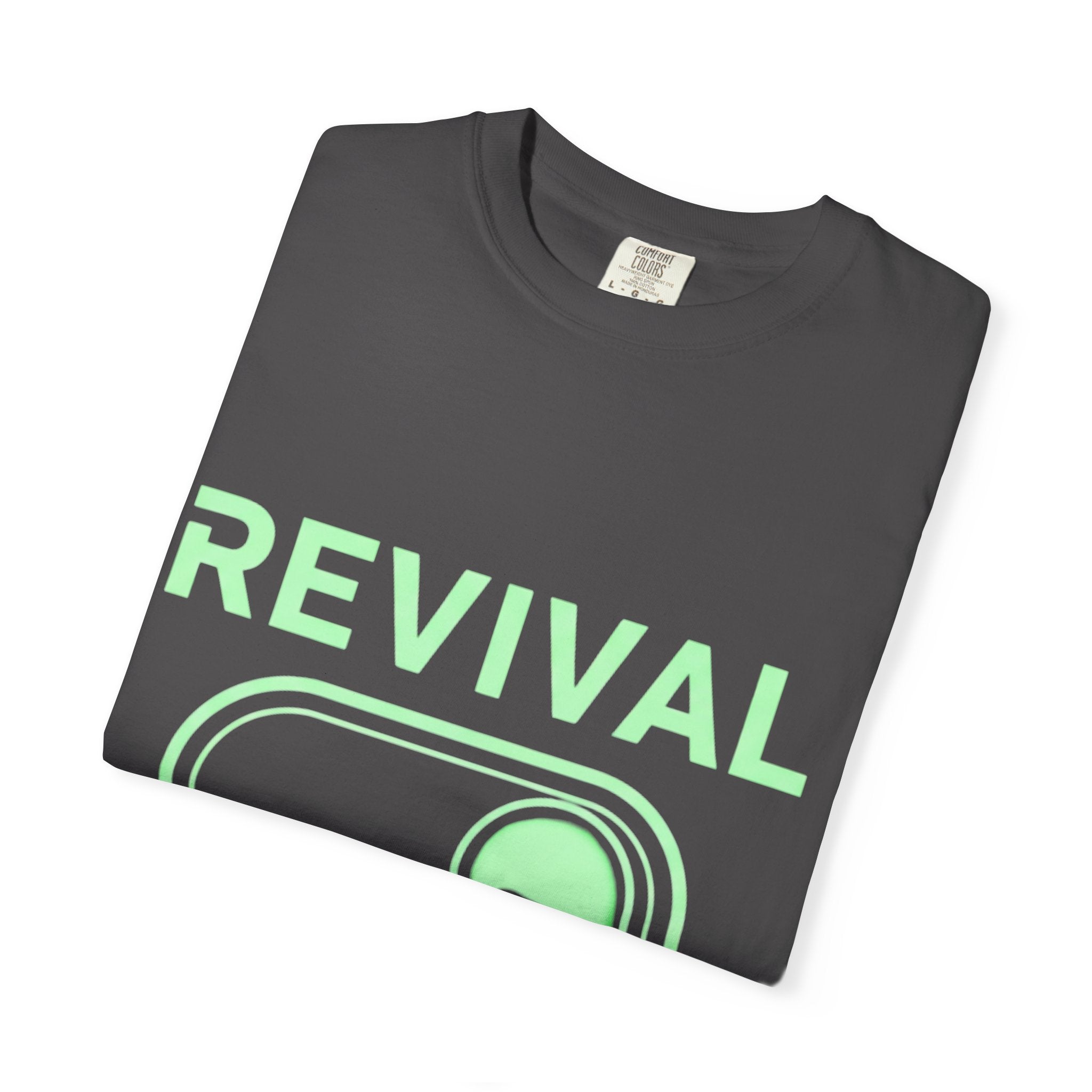 🔥 Revival Mode: ON – Christian Techwear T-Shirt | Glowing Green Faith Switch | Futuristic Jesus Shirt | Activate Your Spiritual Awakening | Uplifted Gear Printify