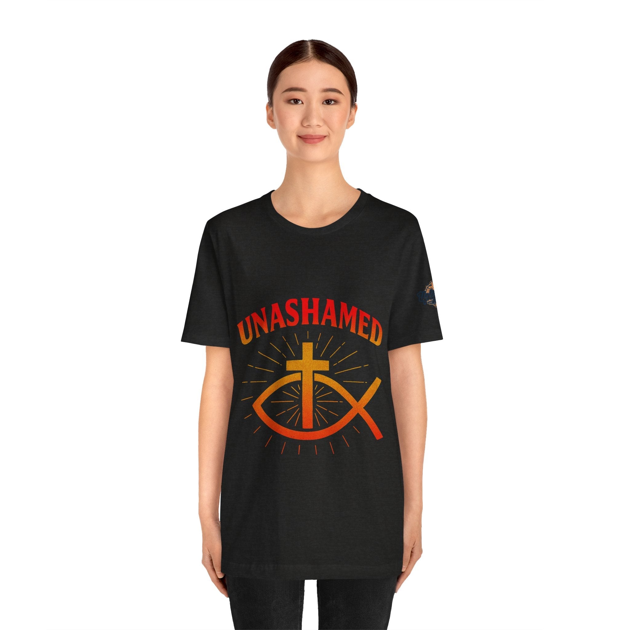 Unashamed T-shirt – Ichthys Jesus Fish & Cross Christian T-shirt for Romans 1:16 Bold Faith Printify