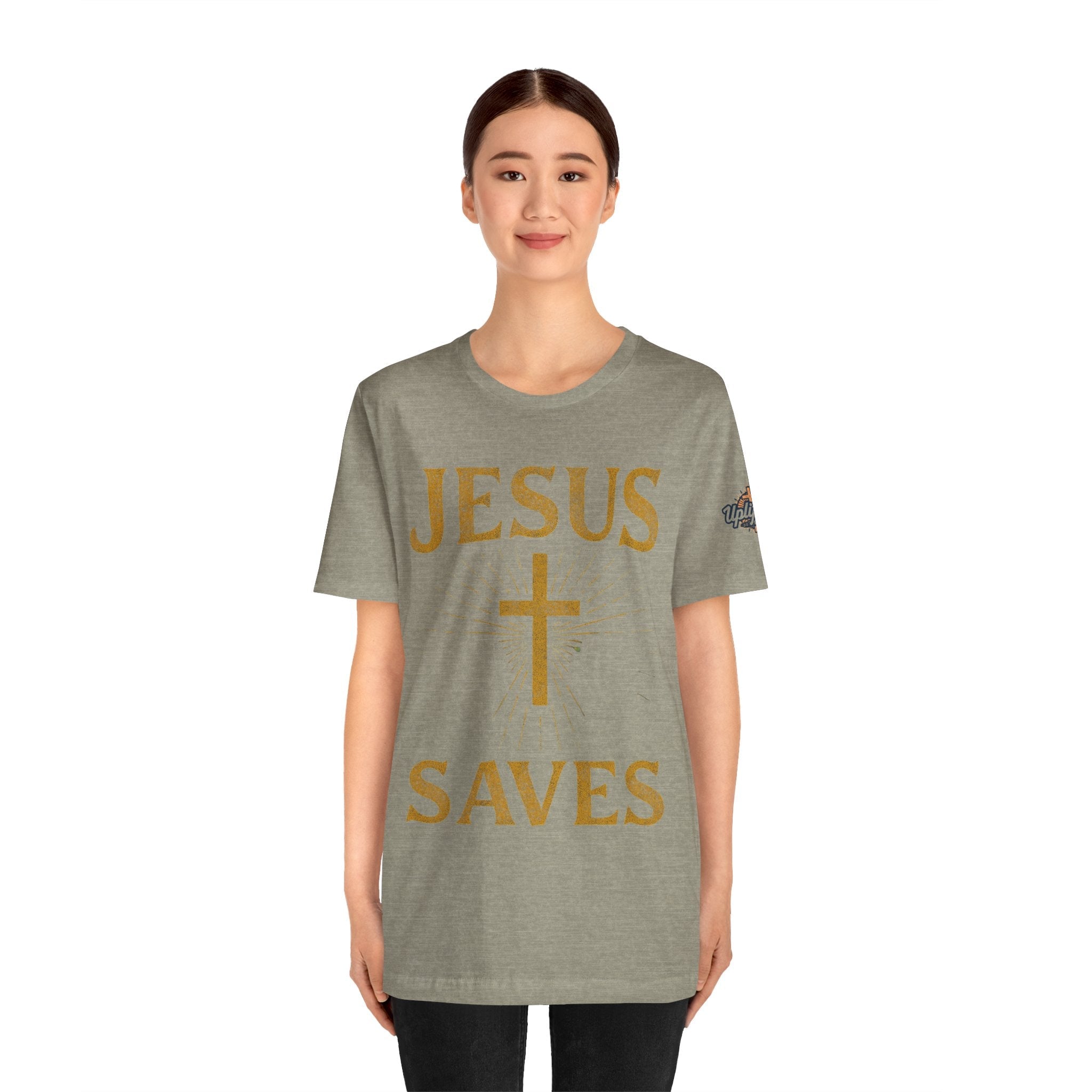 Jesus Saves T-shirt – Radiant Cross & Rays of Light Christian T-shirt for Eternal Hope & Faith Printify
