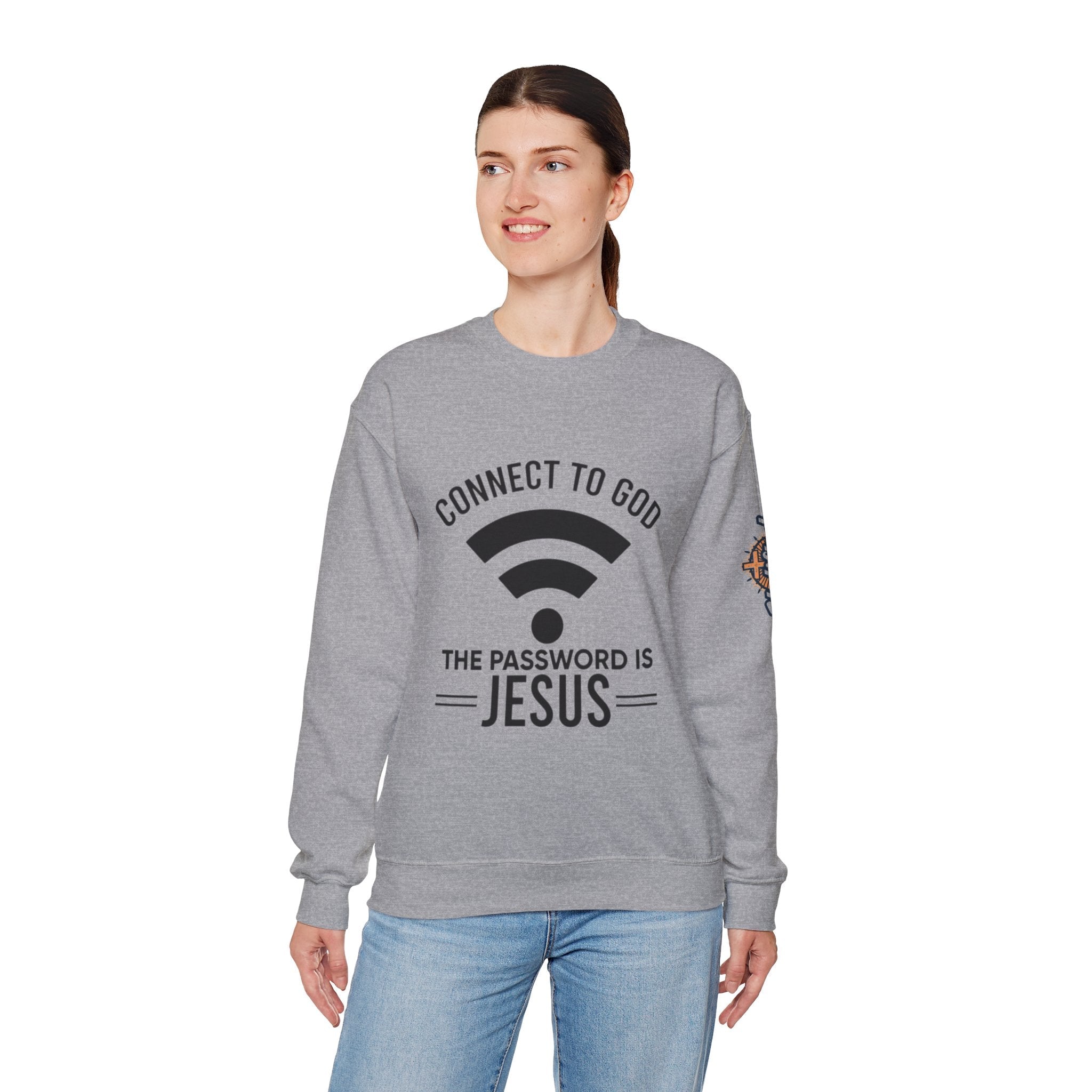 Connect to God Sweatshirt - WIFI Password is Jesus - Funny Christian Faith Sweatshirt Printify