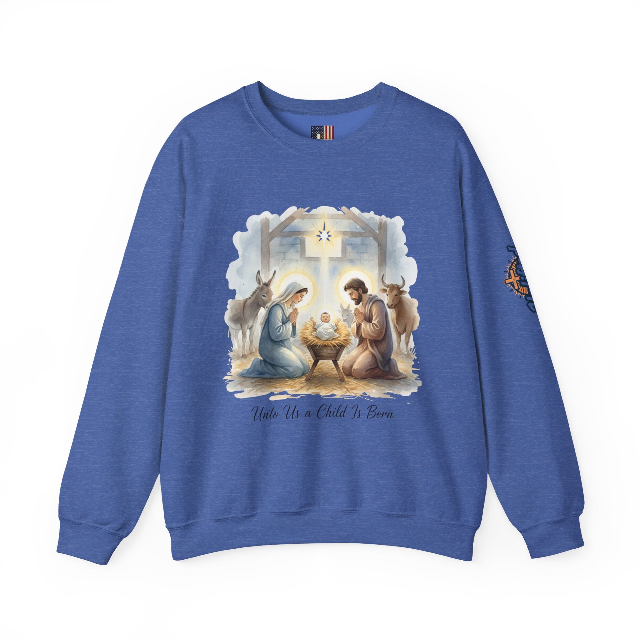 Unto Us a Child is Born Sweatshirt – Isaiah 9:6 Nativity Manger Scene Christian Christmas Sweatshirt for Holy Night Faith Printify