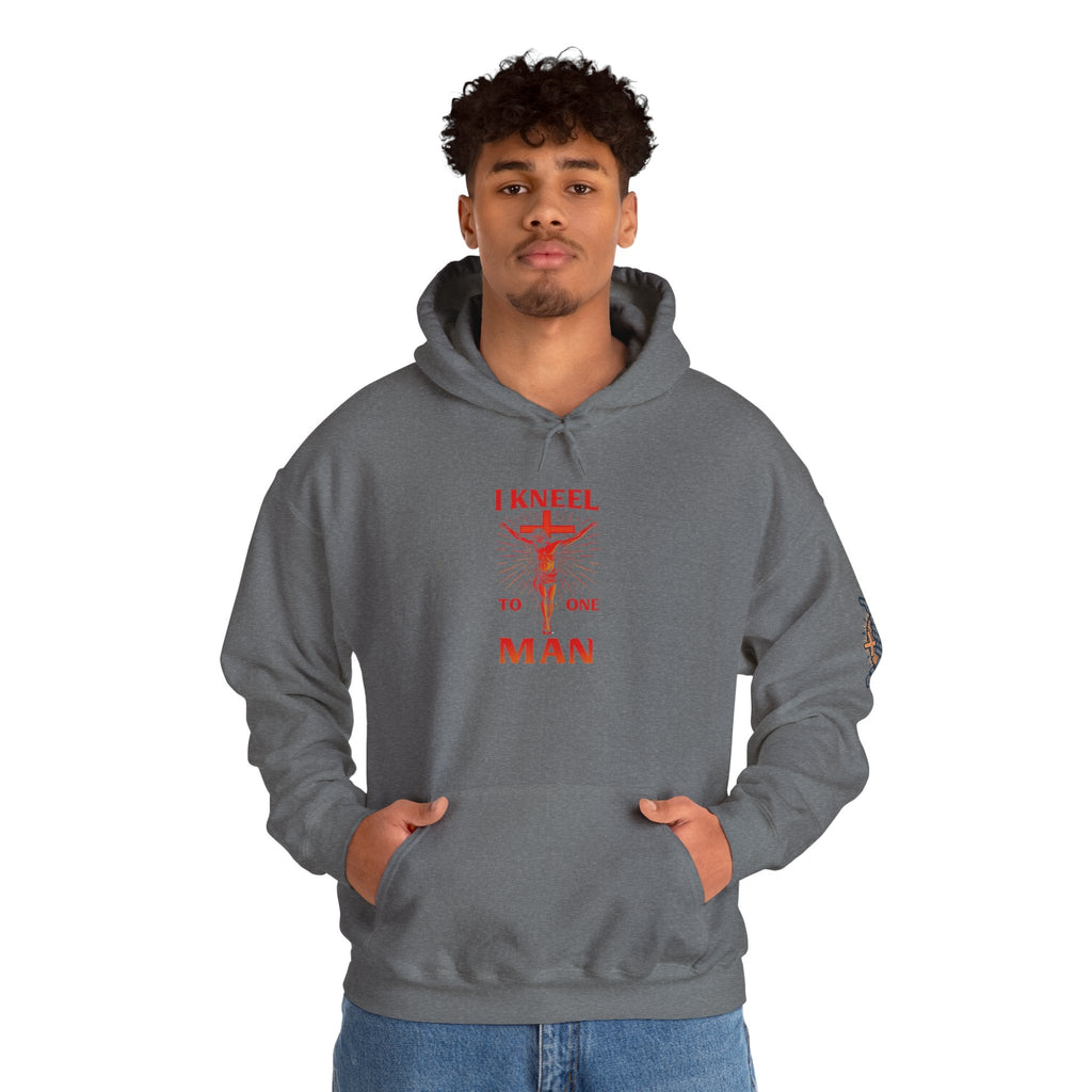 I Kneel to One Man Hoodie – Crucifixion Christian Sweatshirt for Unashamed Devotion & Bold Faith Printify