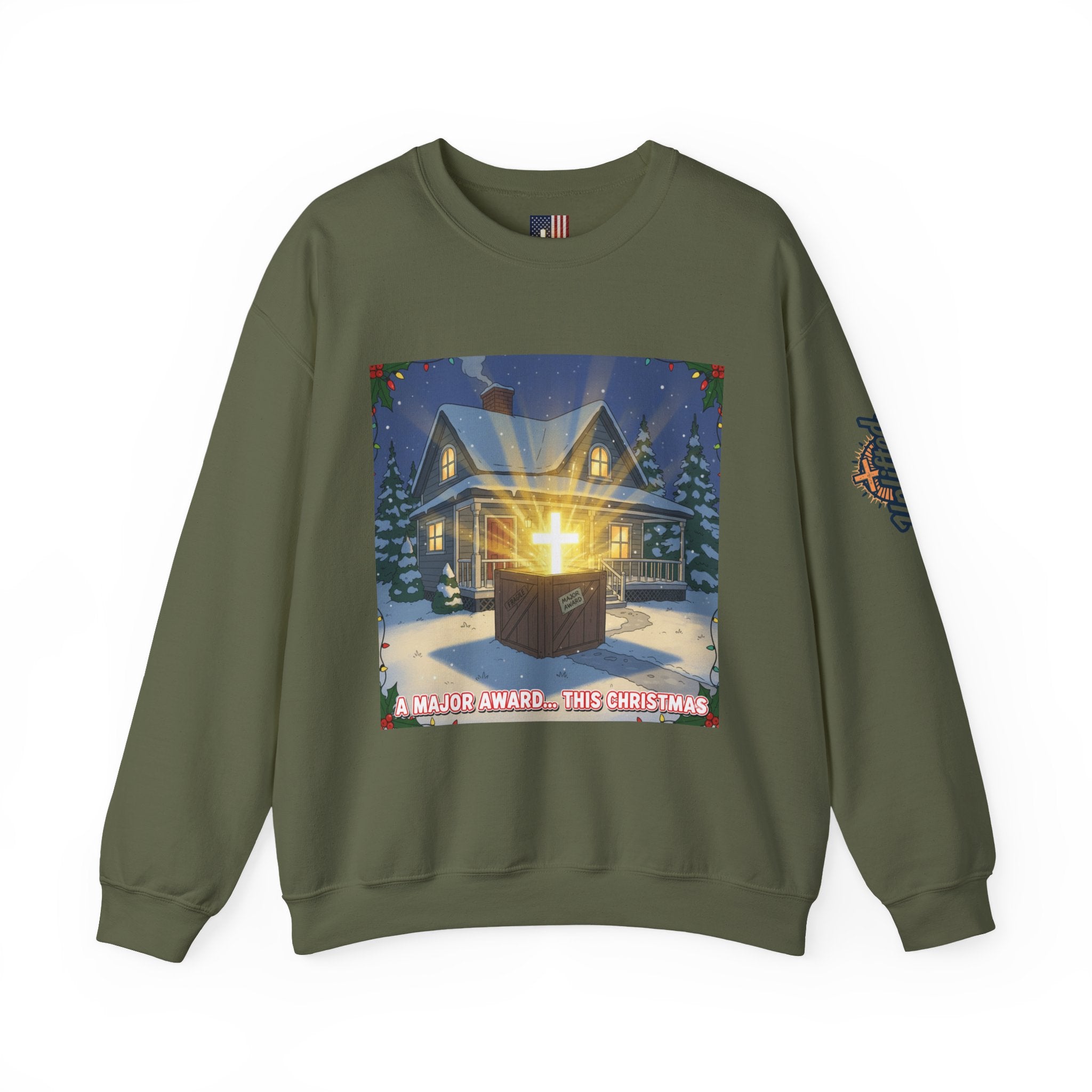 A Major Award This Christmas Sweatshirt – Fragile Leg Lamp Parody Cross Unboxing Christian Sweatshirt for Hilarious Faith & Holiday Glow Printify
