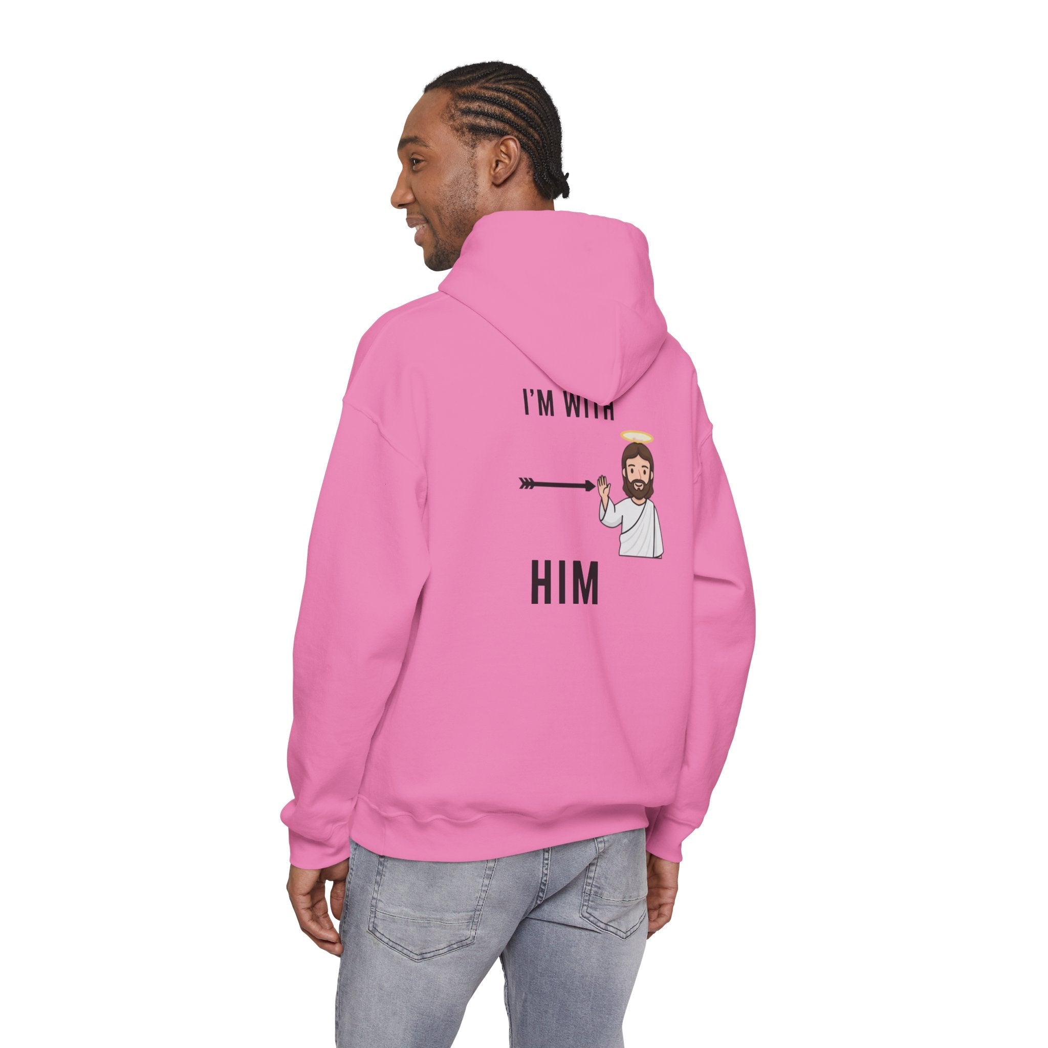 🔥 I’m With Him → Christian Hoodie | Arrow Pointing to Jesus | Minimalist Faith Tee | Subtle Cross Design | Bible-Inspired Apparel by Uplifted Gear Printify