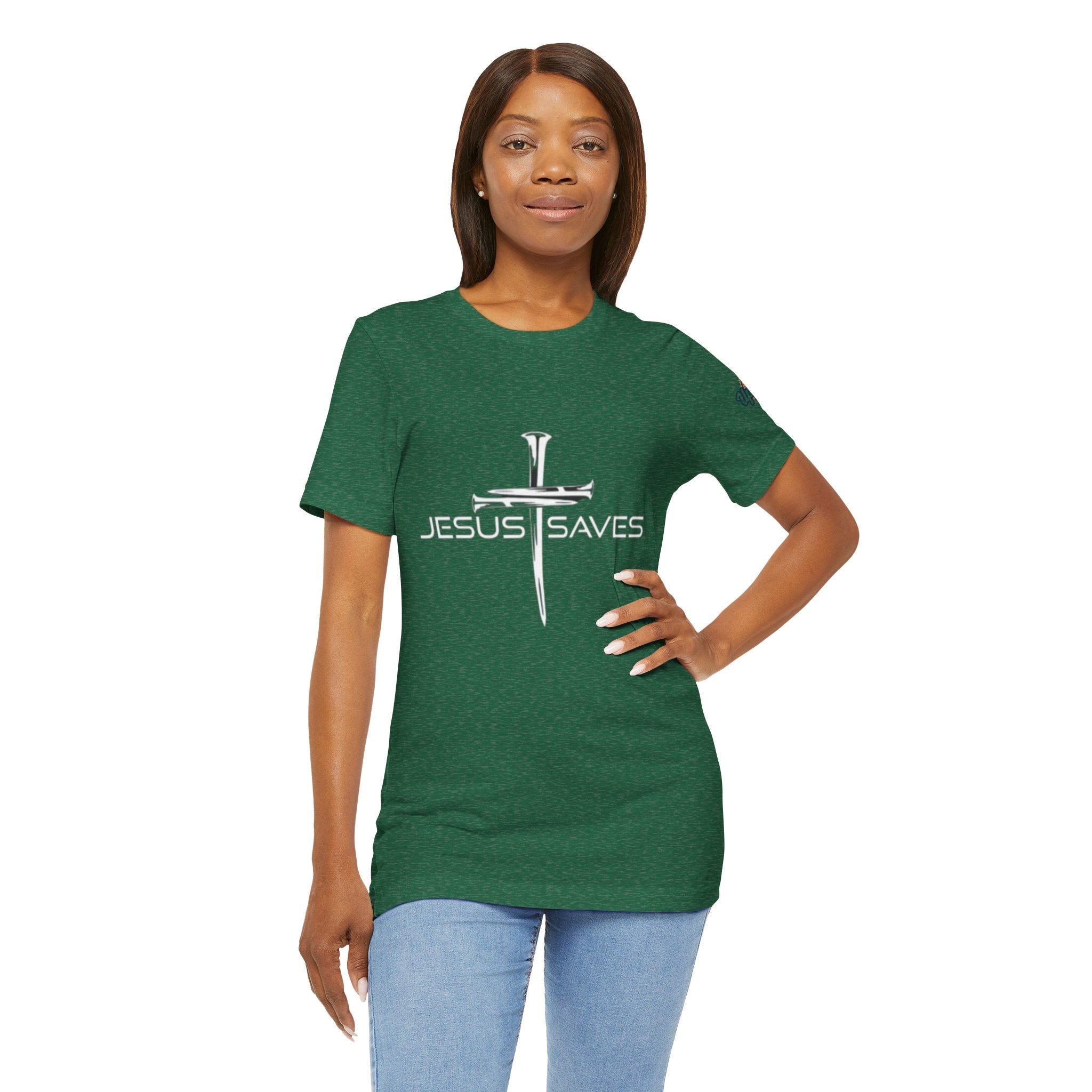 Jesus Saves T-shirt – 3 Nails Crucifix Cross Christian T-shirt for Redemption Faith & Bold Salvation Printify