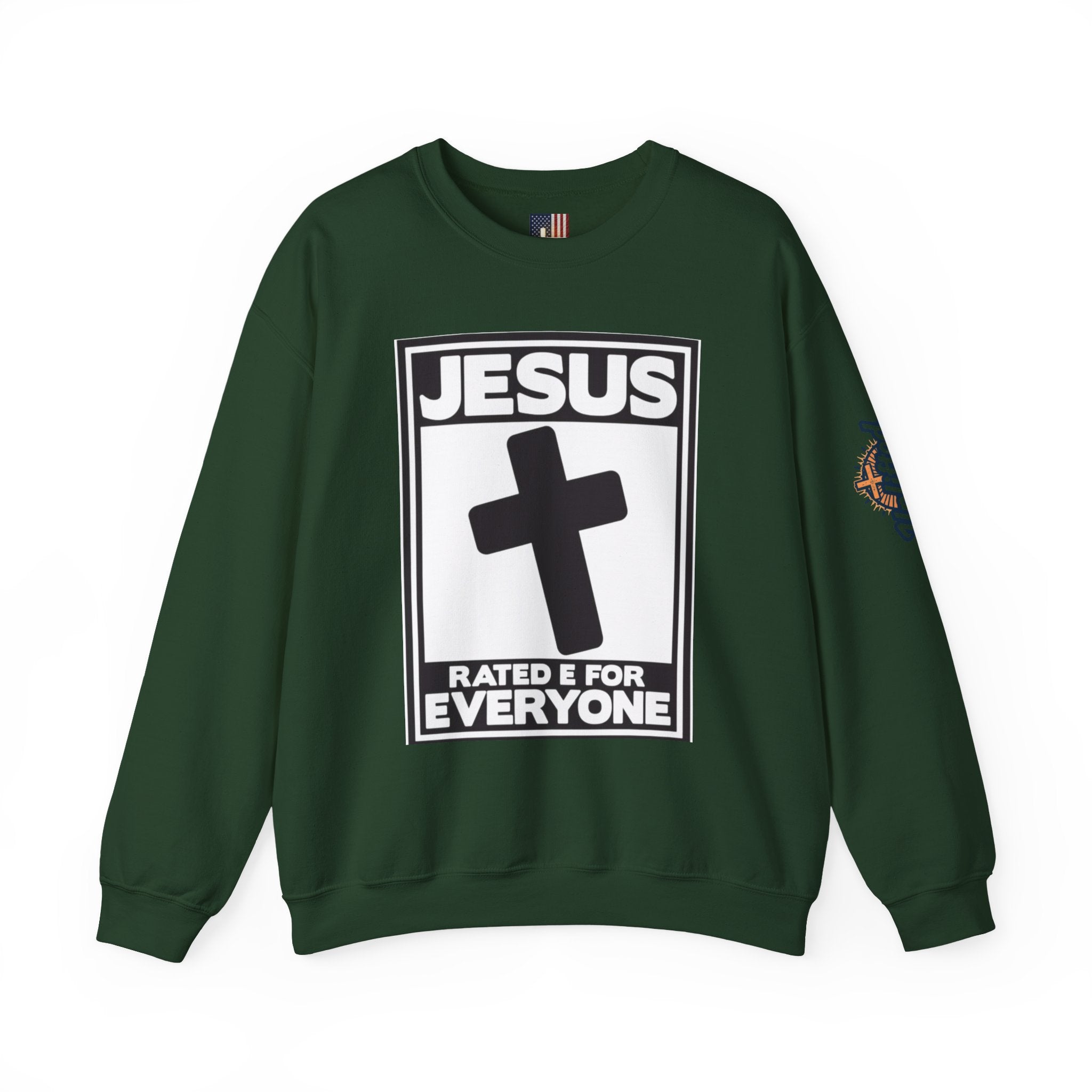 Jesus, Rated E for Everyone Sweatshirt - Gamer Faith Sweatshirt - Christian Video Game Parody Printify