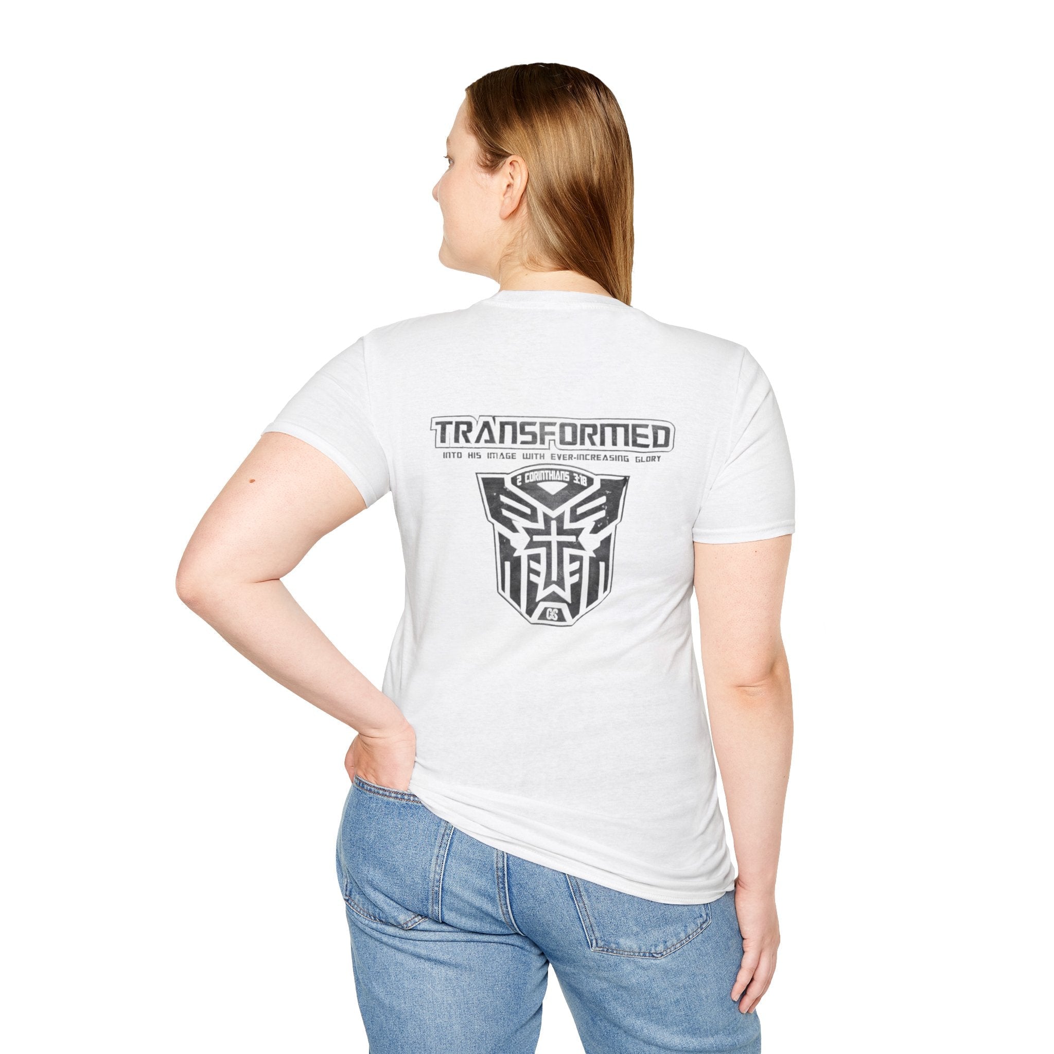 Transformer Logo Christian T-shirt | 2 Corinthians 3:18 Bible Verse T-shirt Printify