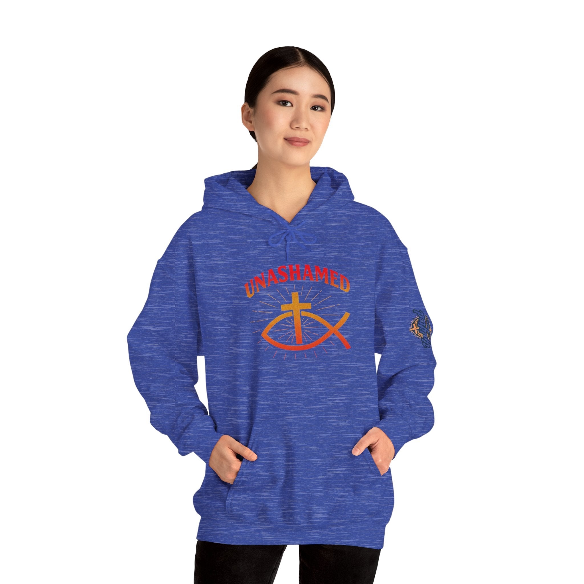 Unashamed Hoodie – Ichthys Jesus Fish & Cross Christian Sweatshirt for Romans 1:16 Bold Faith Printify