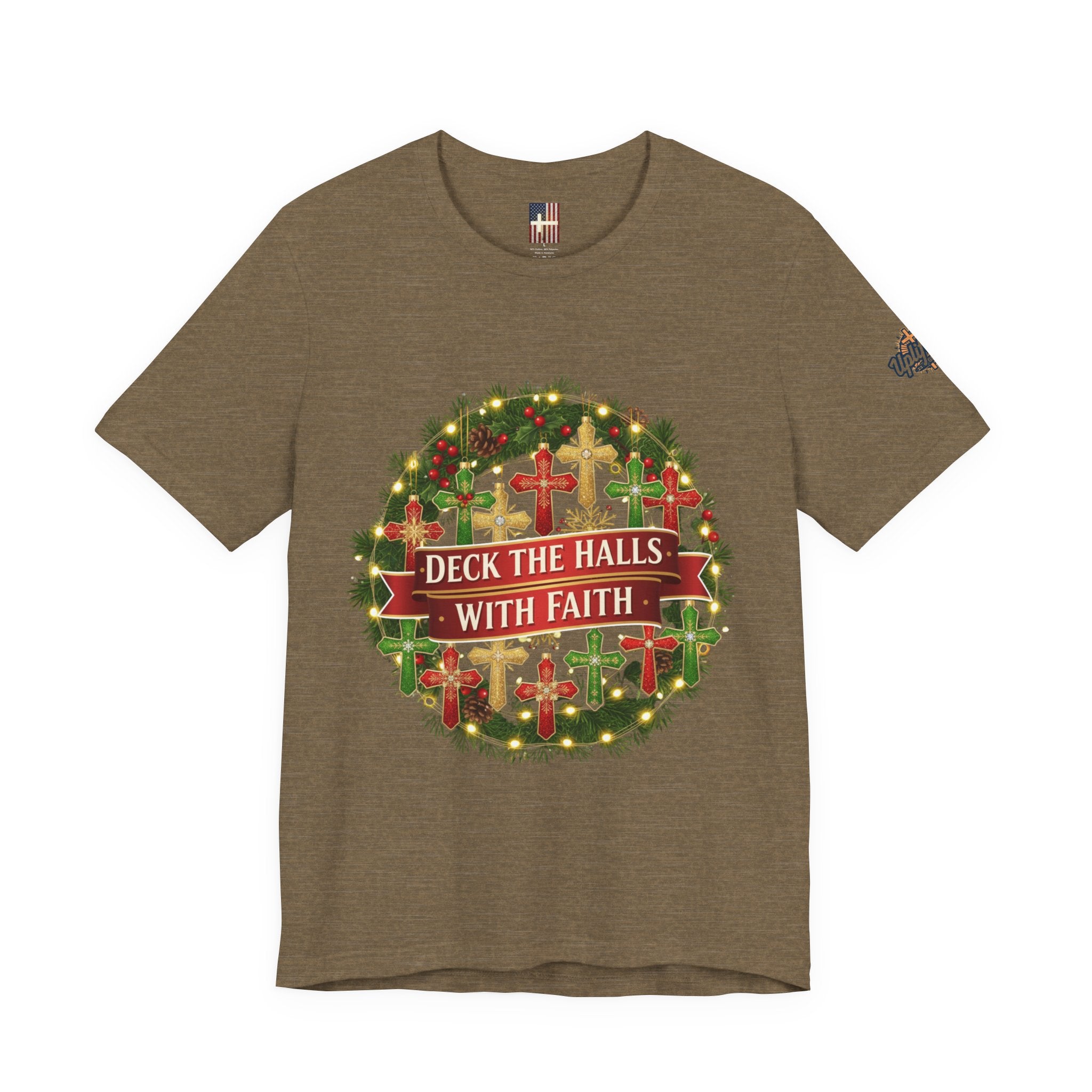 🎄 Deck the Halls with Faith – Christian Christmas T-Shirt | Cross Ornament Design & Festive Garland | Bold Holiday Faith Tee by Uplifted Gear Printify