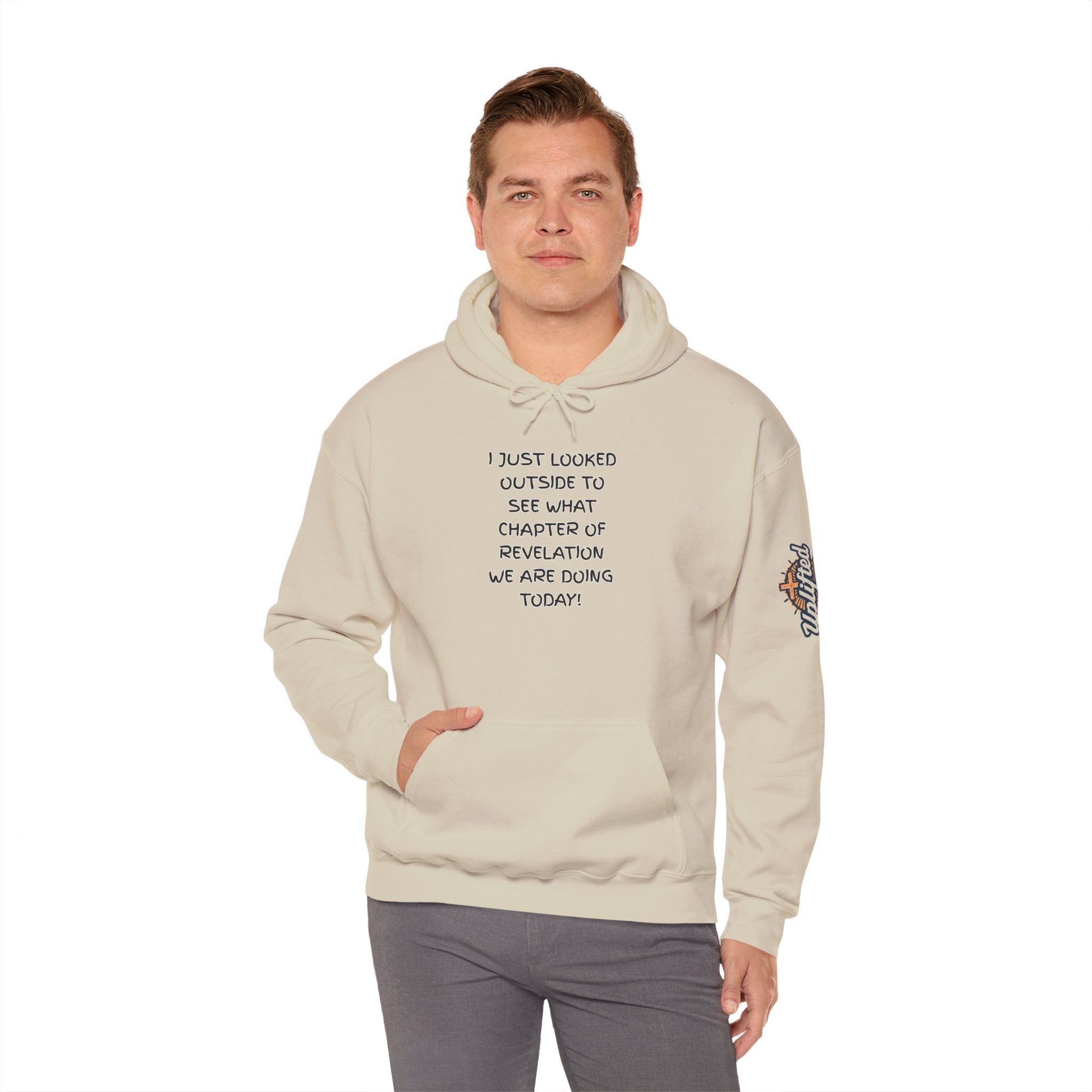 What Chapter of Revelation Hoodie – I Looked Outside My Window Christian Sweatshirt for End Times Humor & Faith Printify