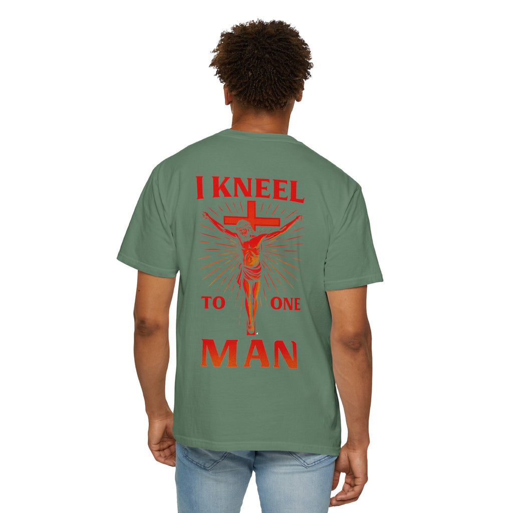 I Kneel to One Man T-shirt – Crucifixion Christian T-shirt for Unashamed Devotion & Bold Faith Printify