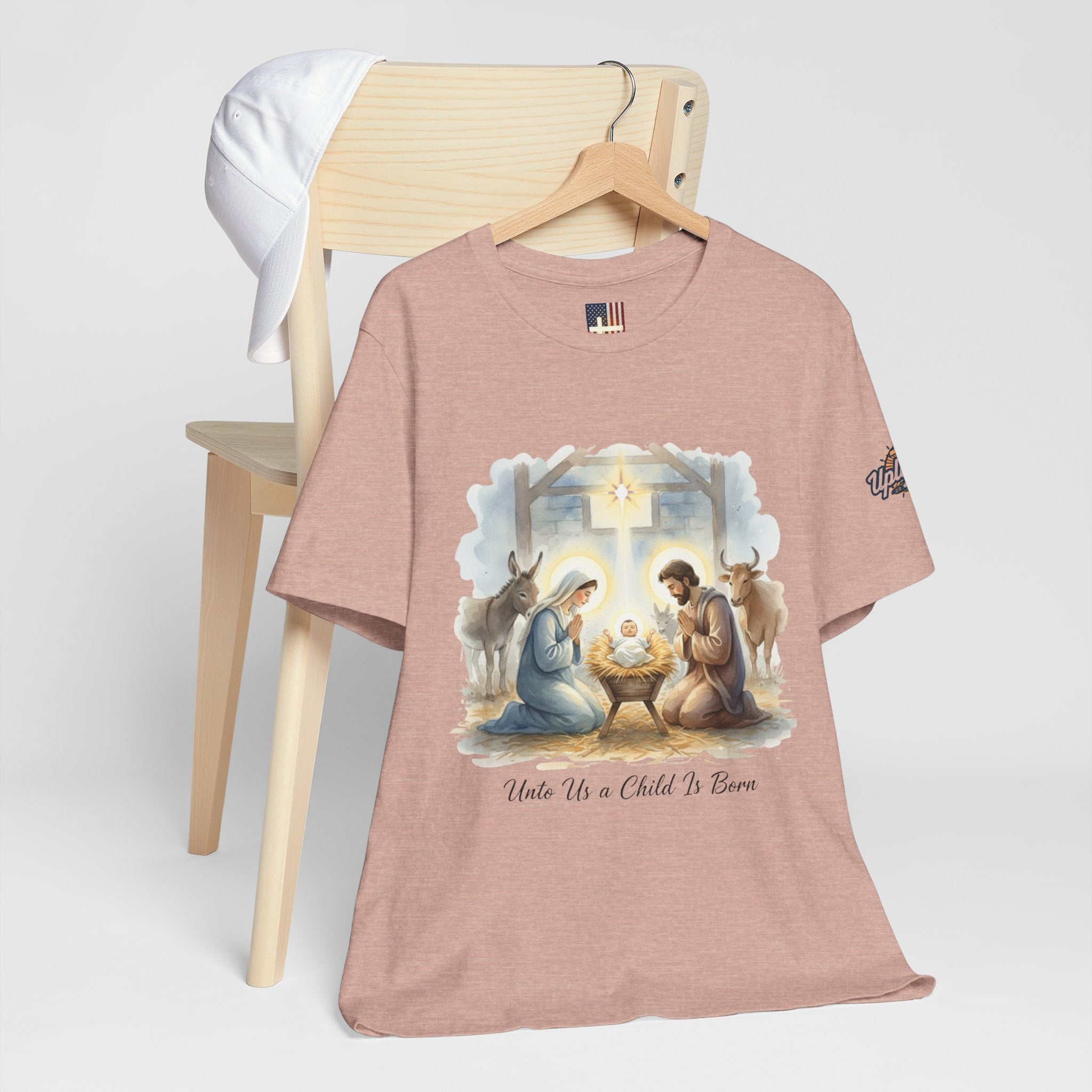 Unto Us a Child is Born T-shirt – Isaiah 9:6 Nativity Manger Scene Christian Christmas T-shirt for Holy Night Faith Printify