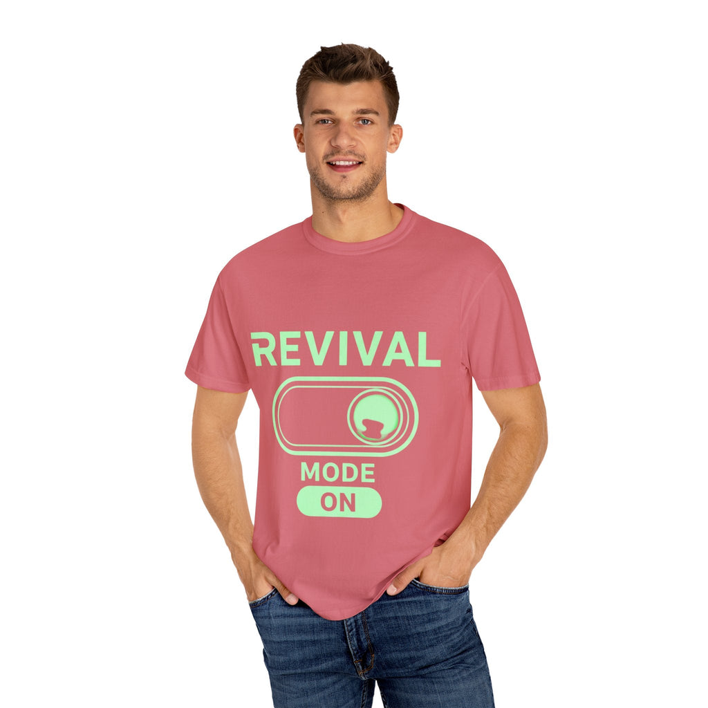 🔥 Revival Mode: ON – Christian Techwear T-Shirt | Glowing Green Faith Switch | Futuristic Jesus Shirt | Activate Your Spiritual Awakening | Uplifted Gear Printify