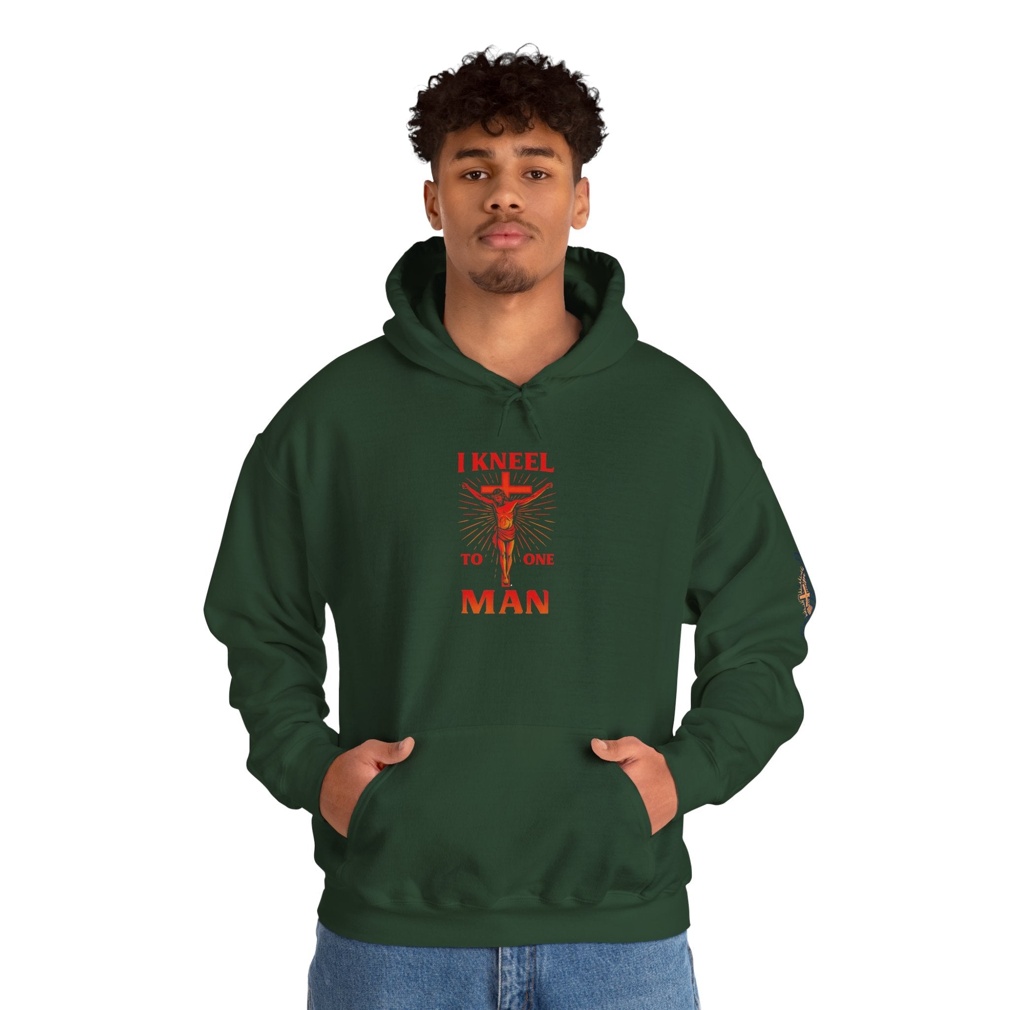 I Kneel to One Man Hoodie – Crucifixion Christian Sweatshirt for Unashamed Devotion & Bold Faith Printify