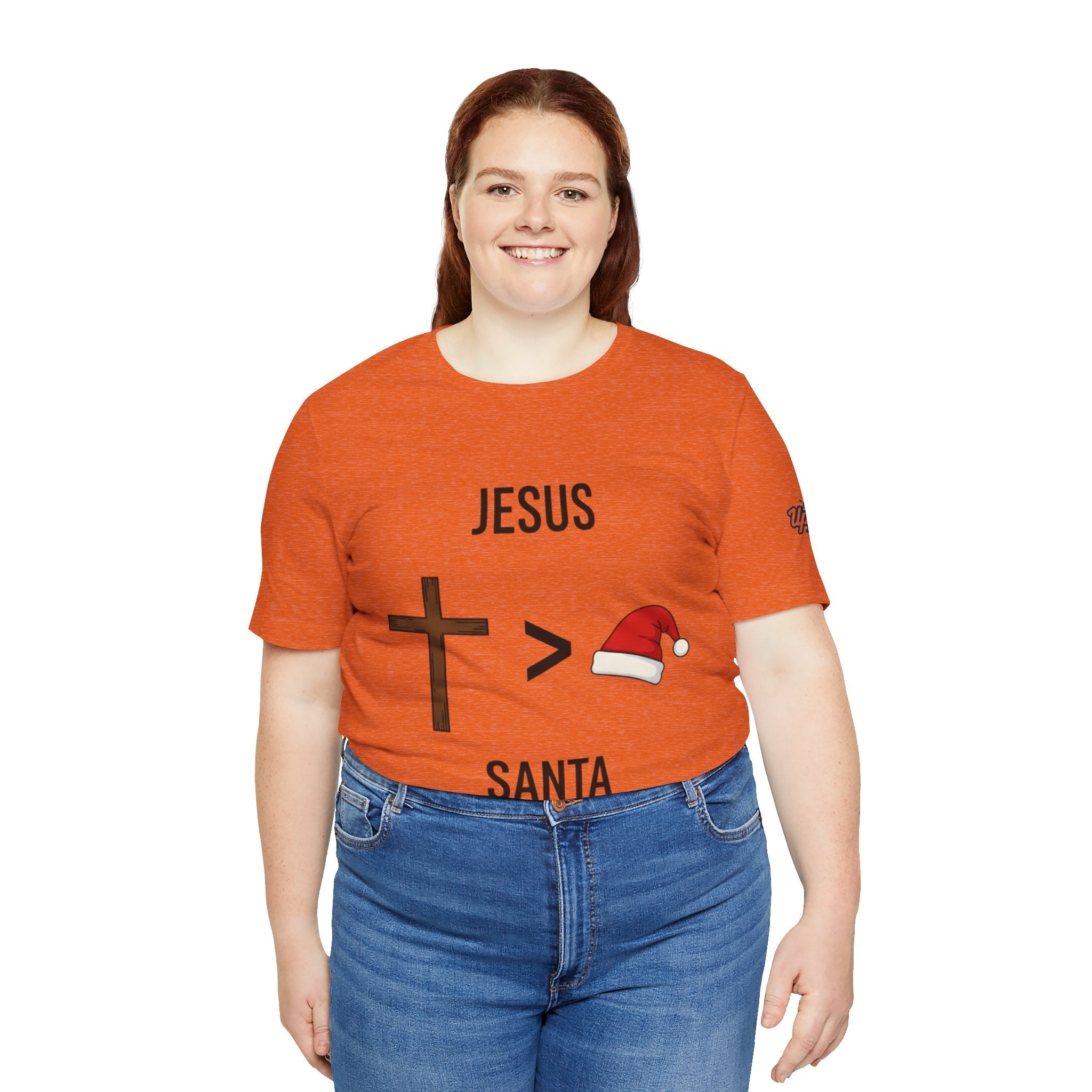 🎄 Jesus > Santa – Minimalist Christian Christmas T-Shirt | Bold Faith Over Holiday Tee | Cross vs Santa Hat Design | Uplifted Gear Printify