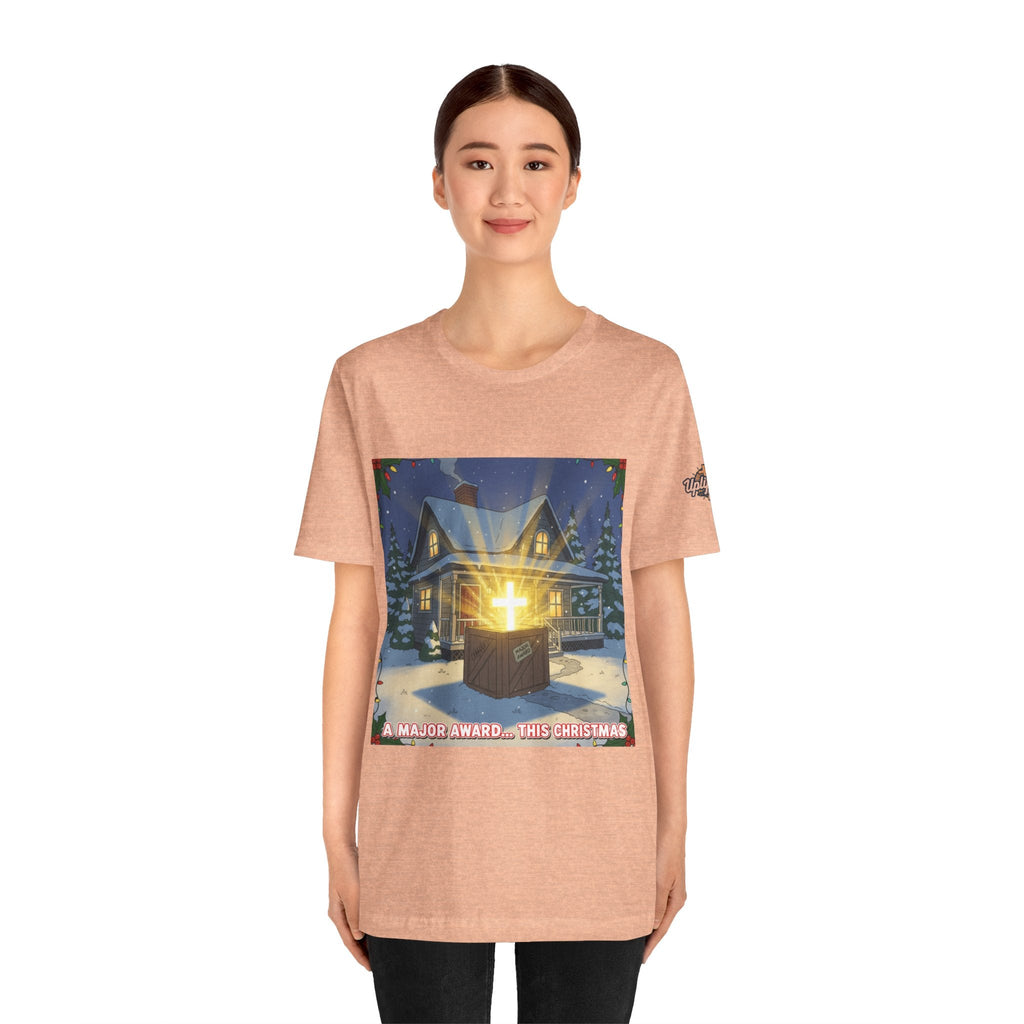 A Major Award This Christmas T-shirt – Fragile Leg Lamp Parody Cross Unboxing Christian T-shirt for Hilarious Faith & Holiday Glow Printify