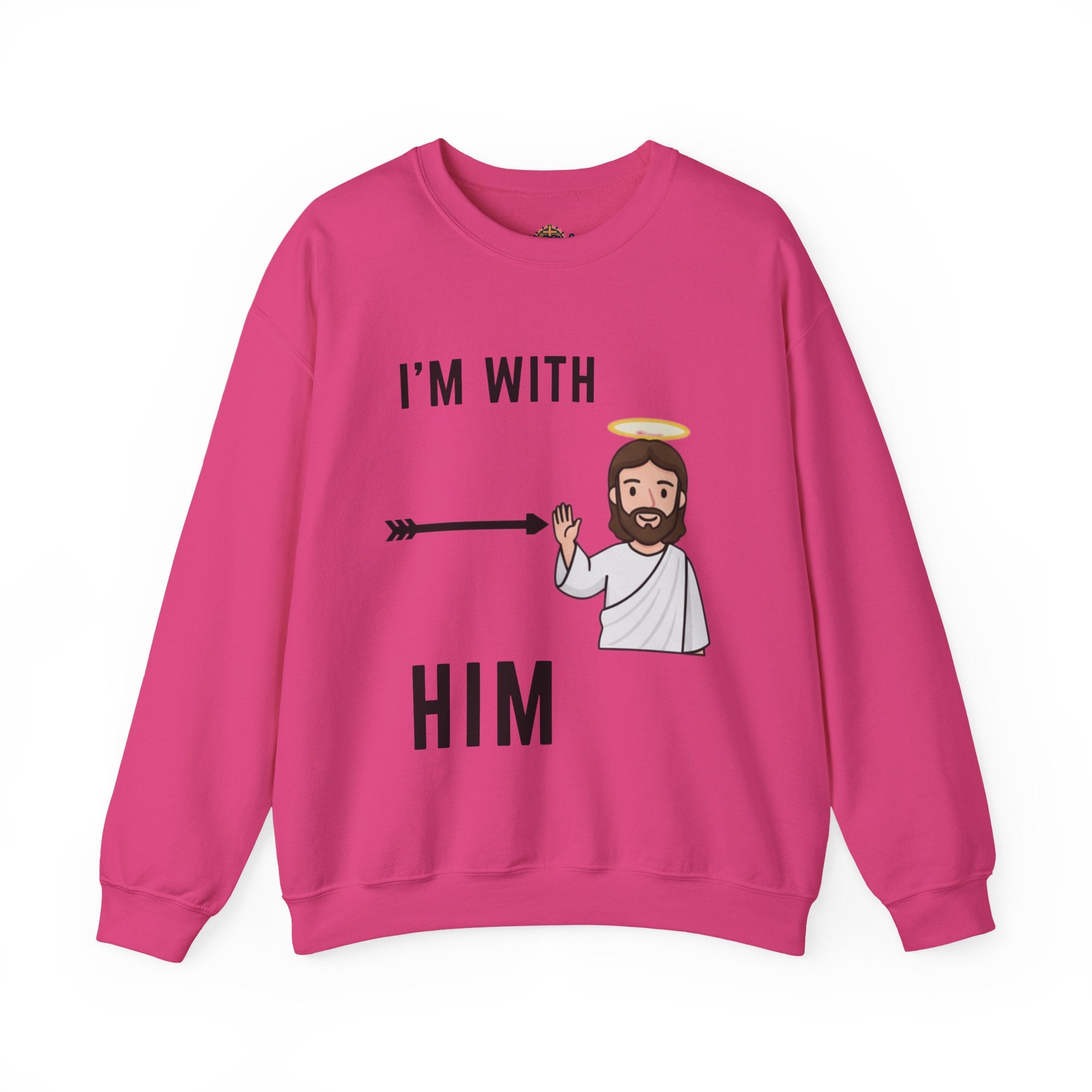 🔥 I’m With Him → Christian Sweatshirt | Arrow Pointing to Jesus | Minimalist Faith Tee | Subtle Cross Design | Bible-Inspired Apparel by Uplifted Gear Printify