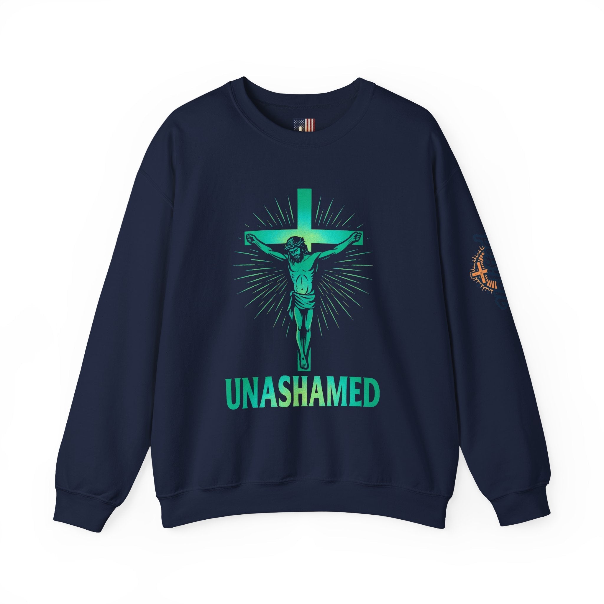 Unashamed Sweatshirt – Romans 1:16 Crucifixion Christian Sweatshirt for Bold Unwavering Faith Printify