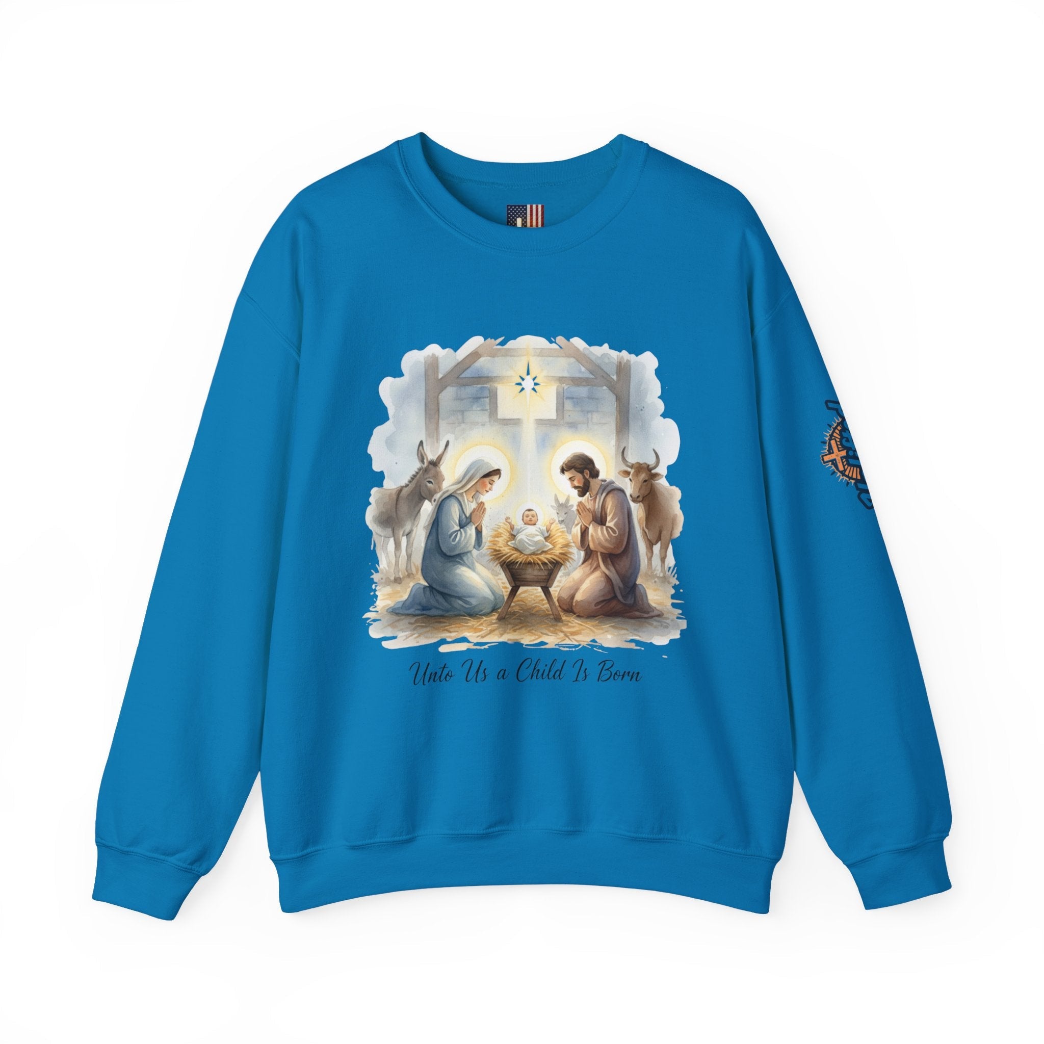 Unto Us a Child is Born Sweatshirt – Isaiah 9:6 Nativity Manger Scene Christian Christmas Sweatshirt for Holy Night Faith Printify