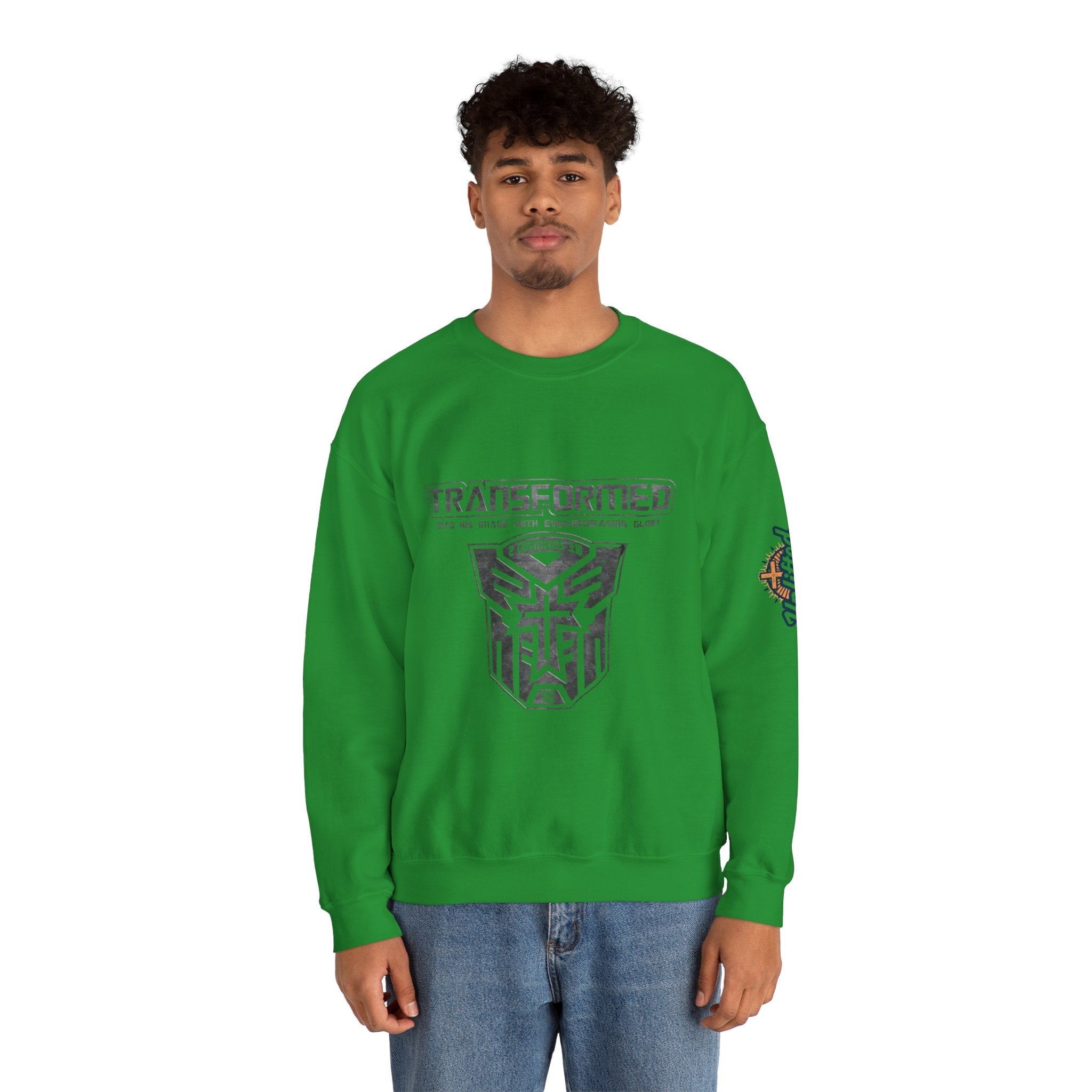 Transformer Logo Christian Sweatshirt | 2 Corinthians 3:18 Bible Verse Sweatshirt Printify