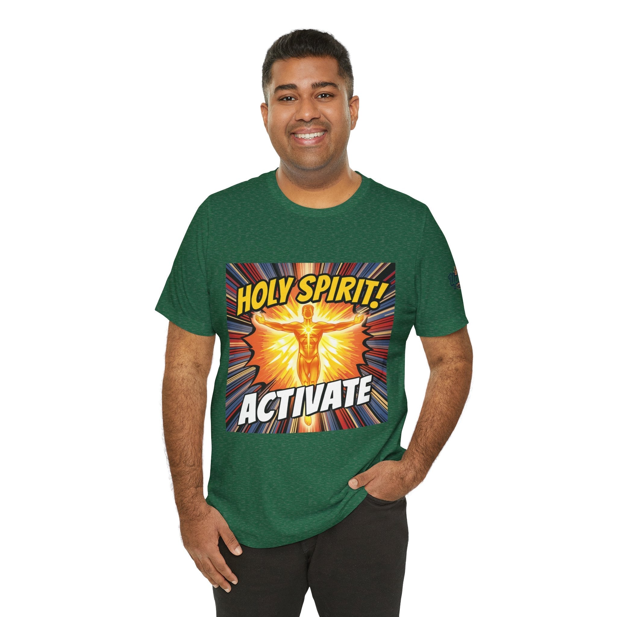 Holy Spirit Activate T-shirt – Superhero Christian T-shirt with Vibrant Power-Up Design for Faith-Fueled Boldness Printify