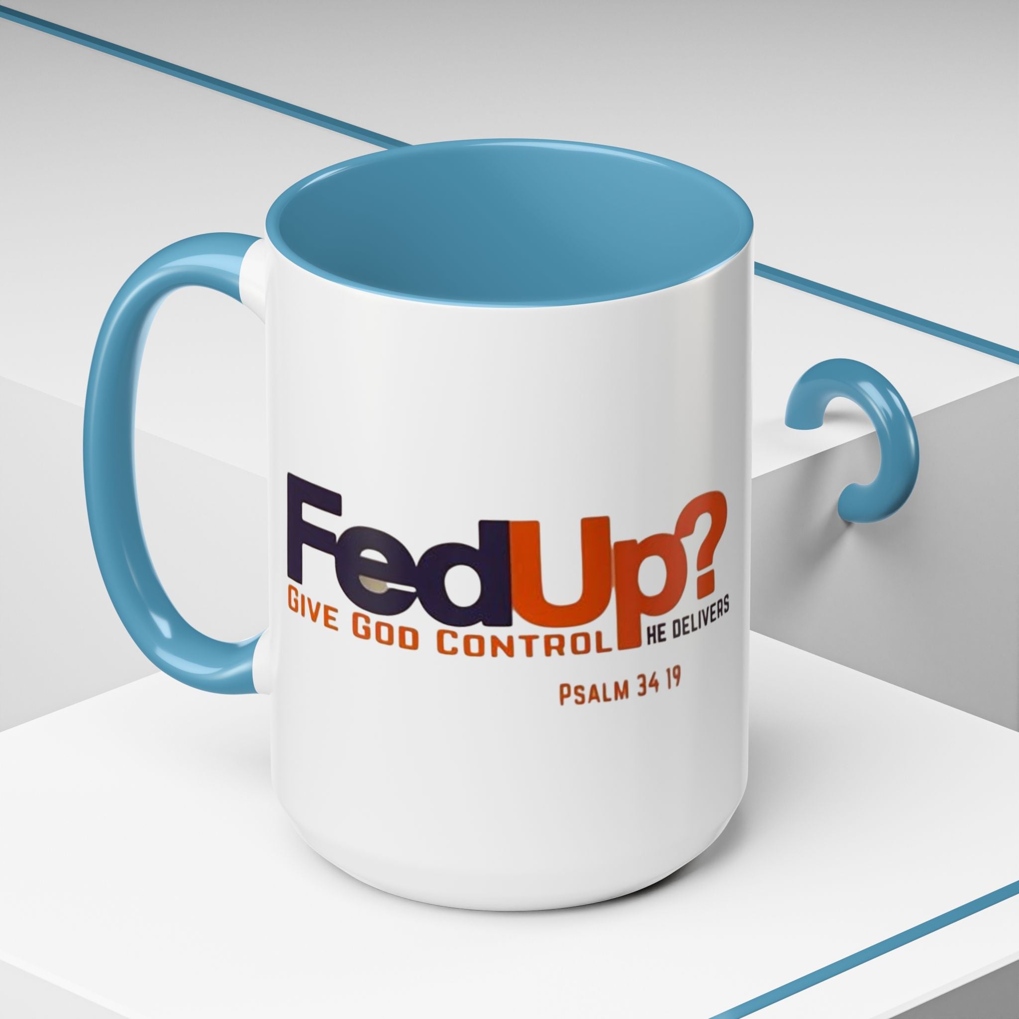 Funny Christian Coffee Mug — “Give God Control, HE Delivers” Accent Mug (11/15oz) Printify