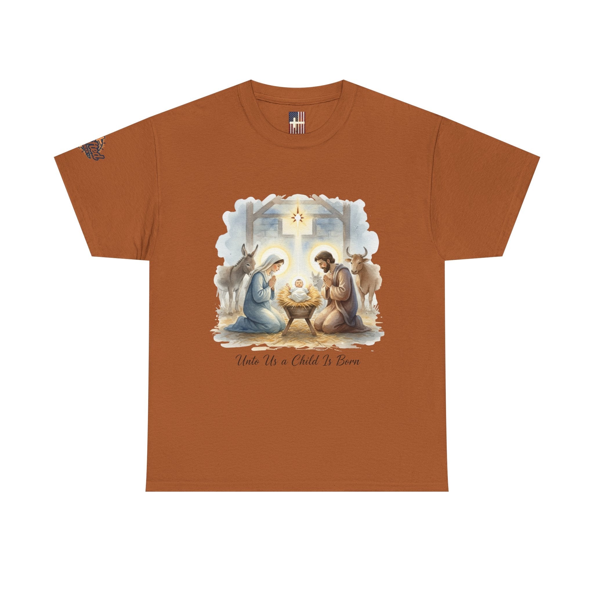 Unto Us a Child is Born T-shirt – Isaiah 9:6 Nativity Manger Scene Christian Christmas T-shirt for Holy Night Faith Printify