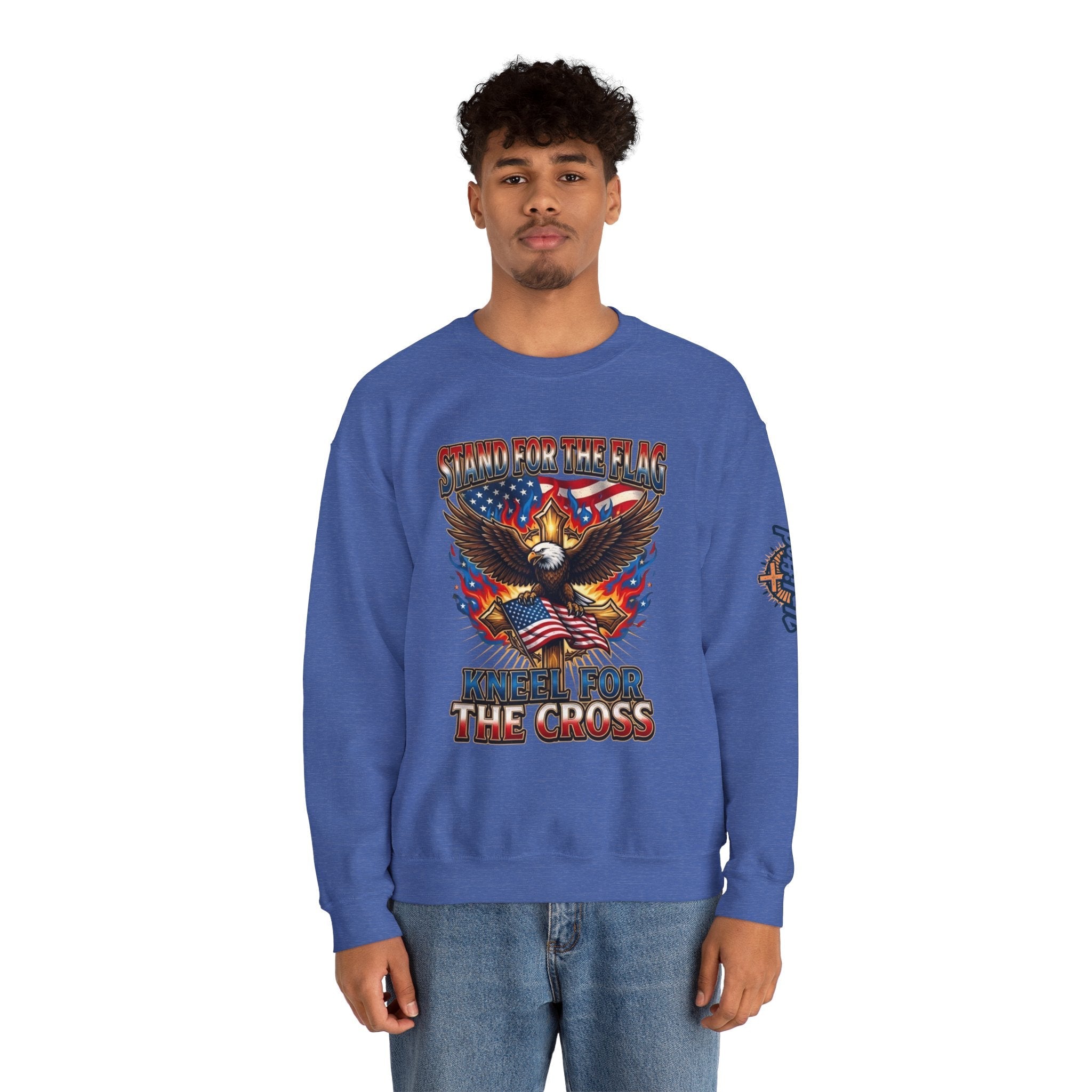 Stand for the Flag Kneel for the Cross Sweatshirt | Patriotic Eagle Sweatshirt Printify