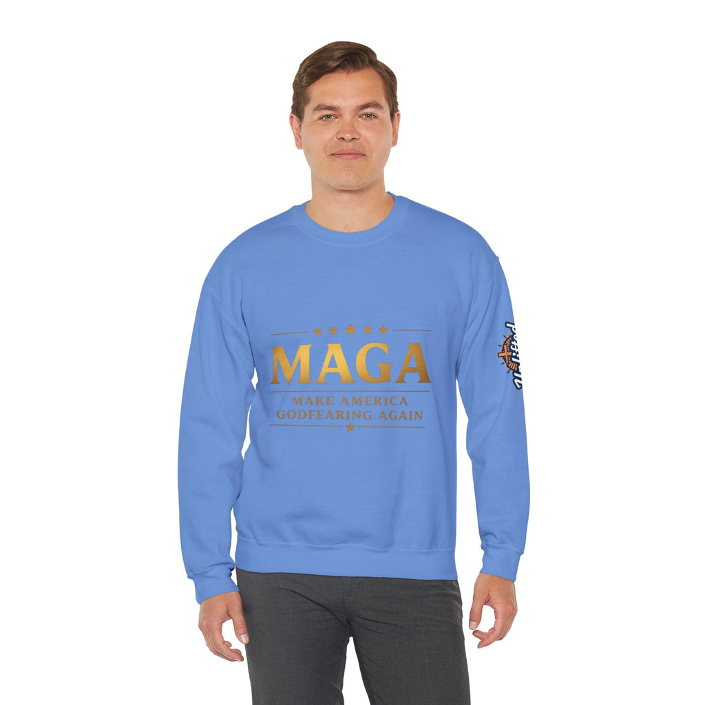 Sweatshirt — "MAGA Make America Godfearing Again" Gold Logo Crewneck Printify
