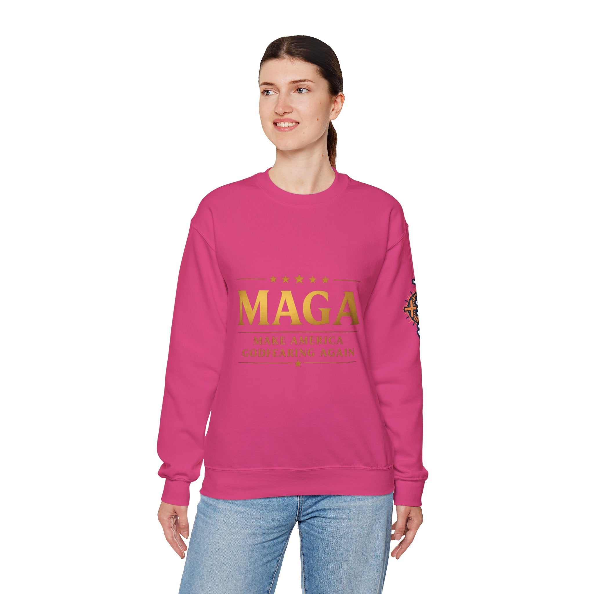 Sweatshirt — "MAGA Make America Godfearing Again" Gold Logo Crewneck Printify