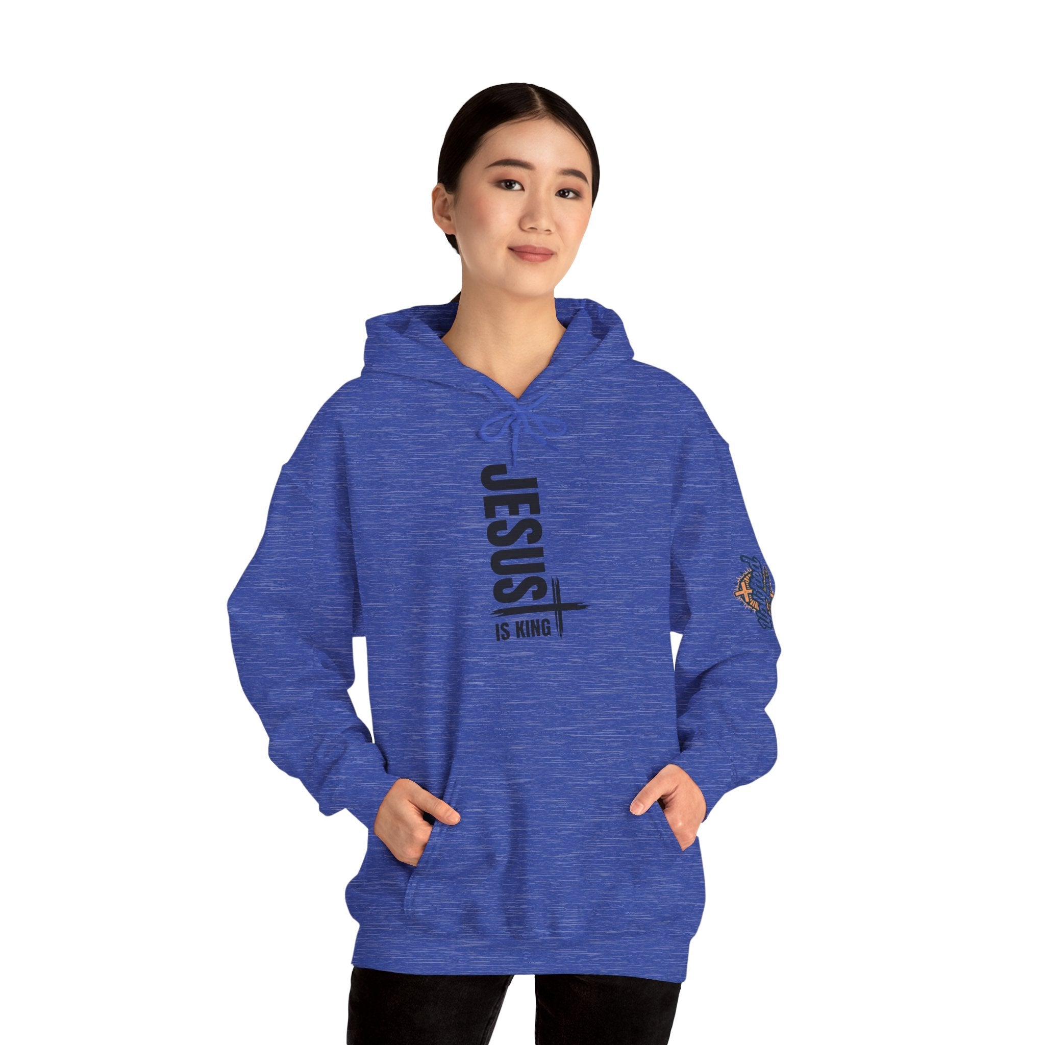 Jesus Is King Hoodie | Modern Typographic Cross Christian Hoodie Printify