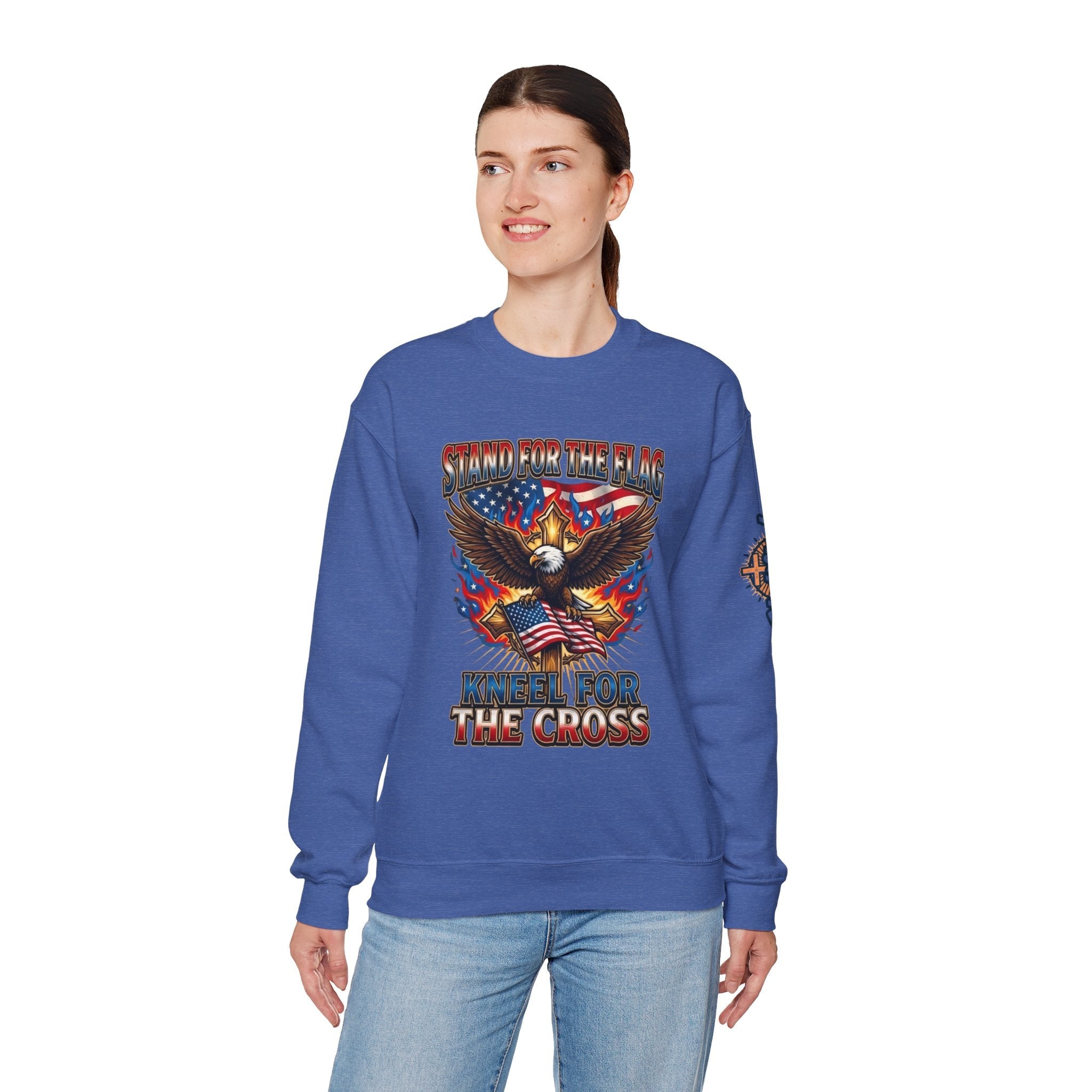Stand for the Flag Kneel for the Cross Sweatshirt | Patriotic Eagle Sweatshirt Printify