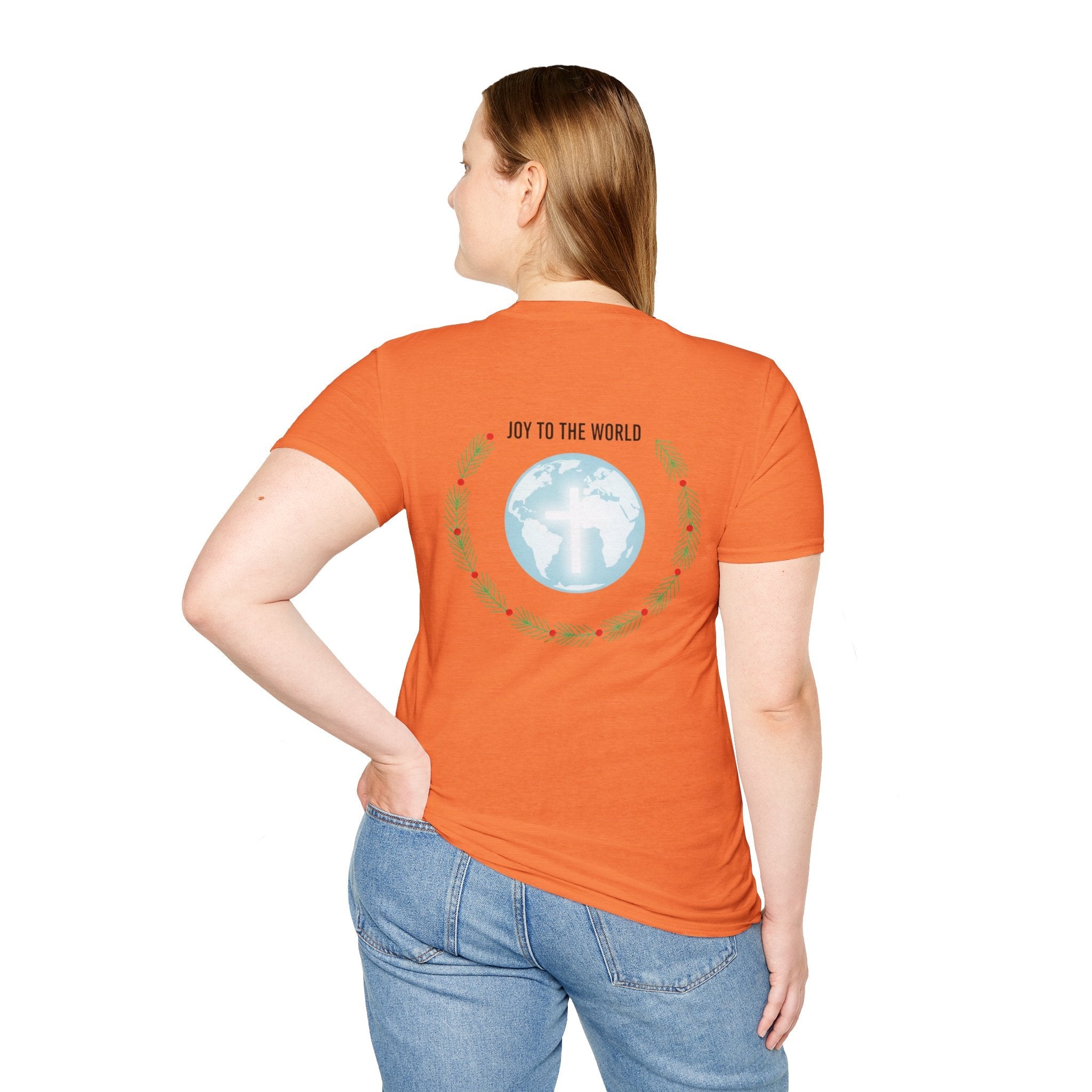 Joy to the World T-shirt – Wreath Earth Nativity Christian Christmas T-shirt for Isaiah 9:6 Holiday Faith & Festive Joy Printify