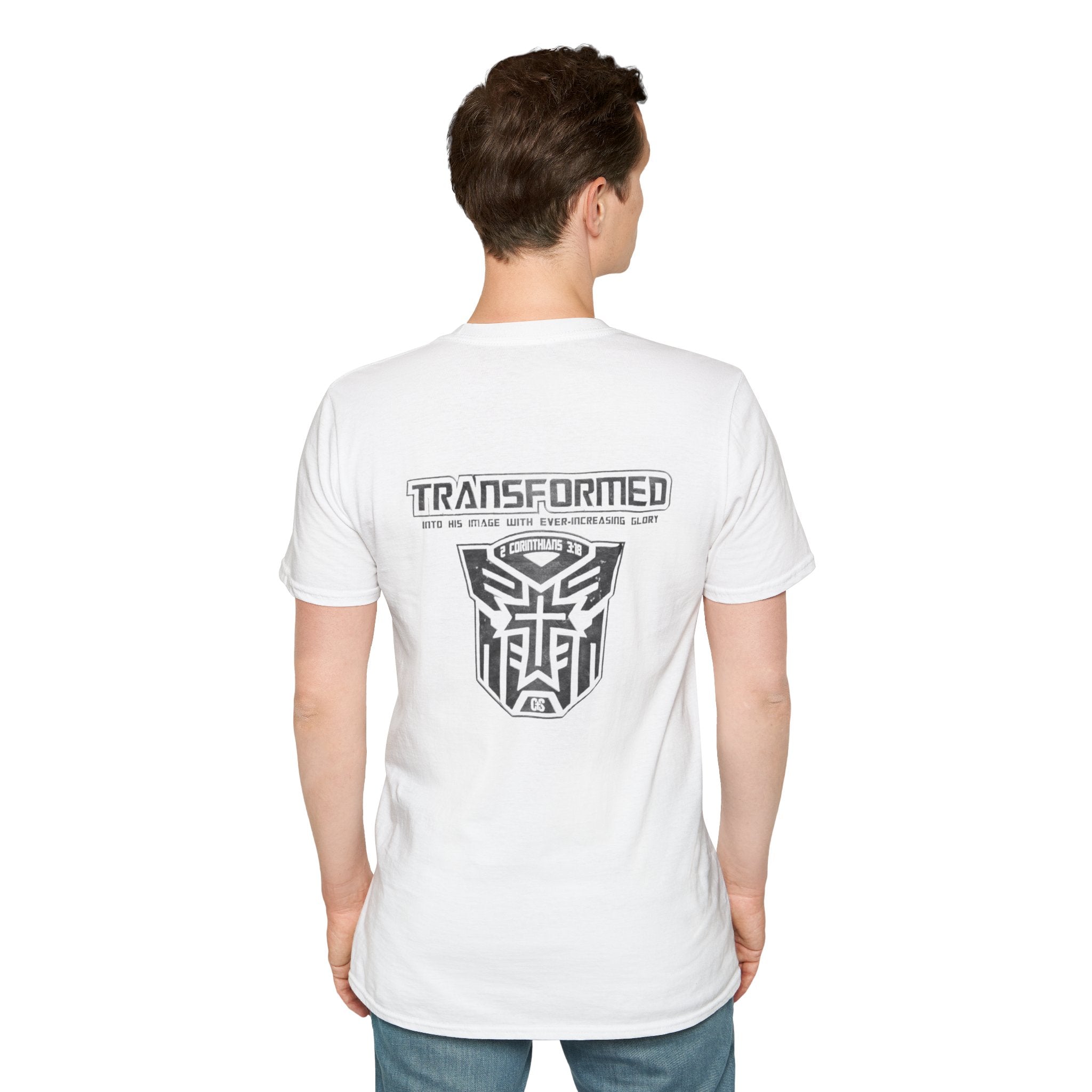 Transformer Logo Christian T-shirt | 2 Corinthians 3:18 Bible Verse T-shirt Printify