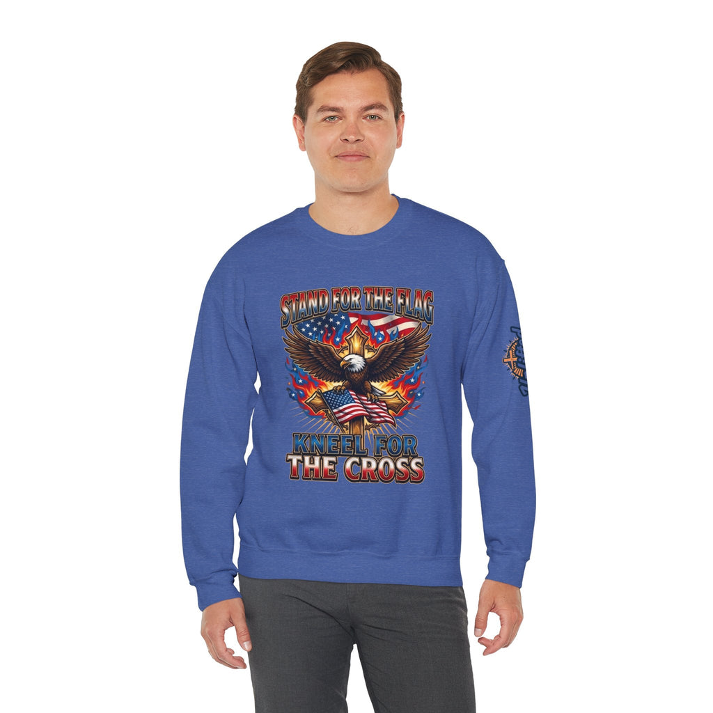 Stand for the Flag Kneel for the Cross Sweatshirt | Patriotic Eagle Sweatshirt Printify