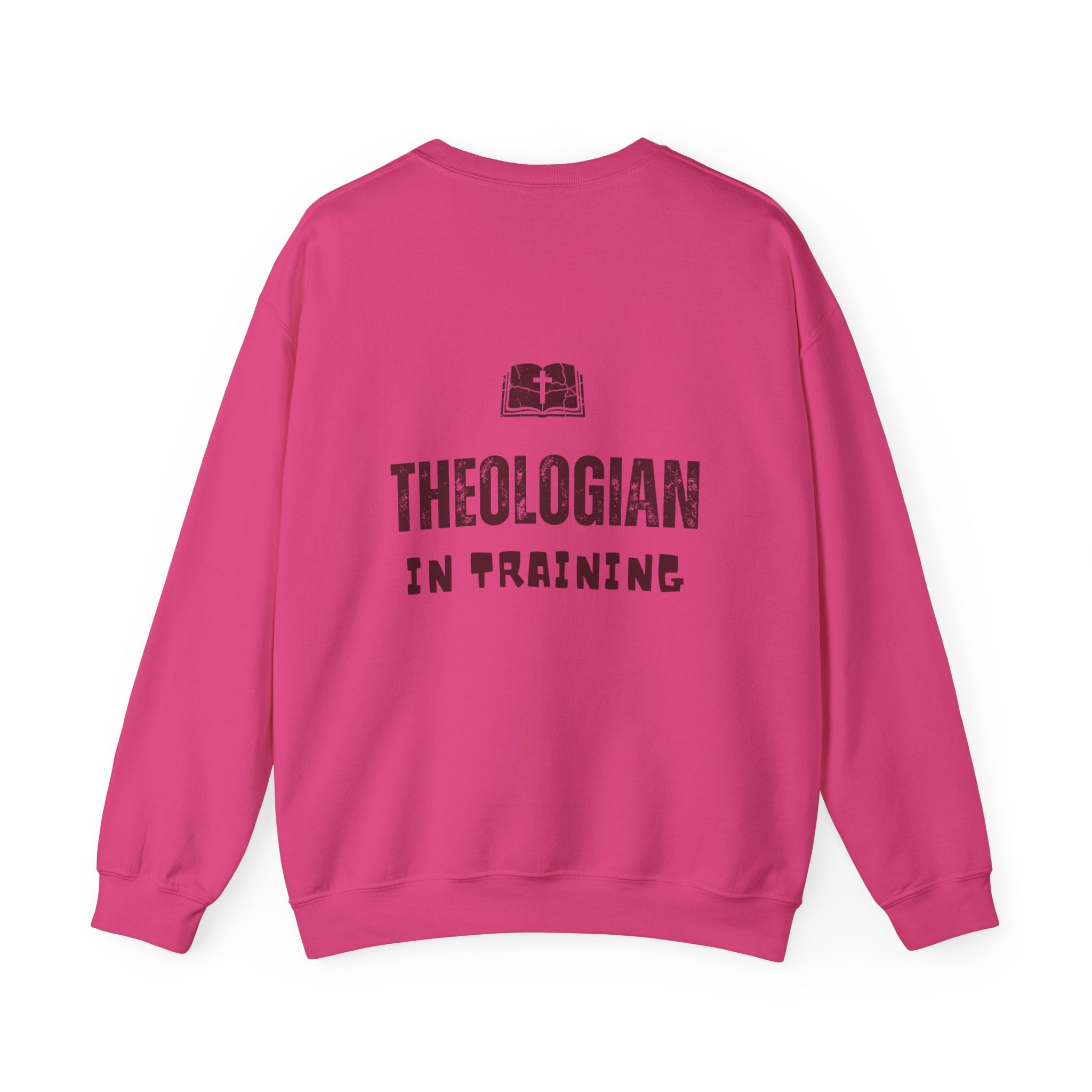 Theologian in Training Sweatshirt – Open Bible & Cross Christian Sweatshirt for Faithful Growth Printify